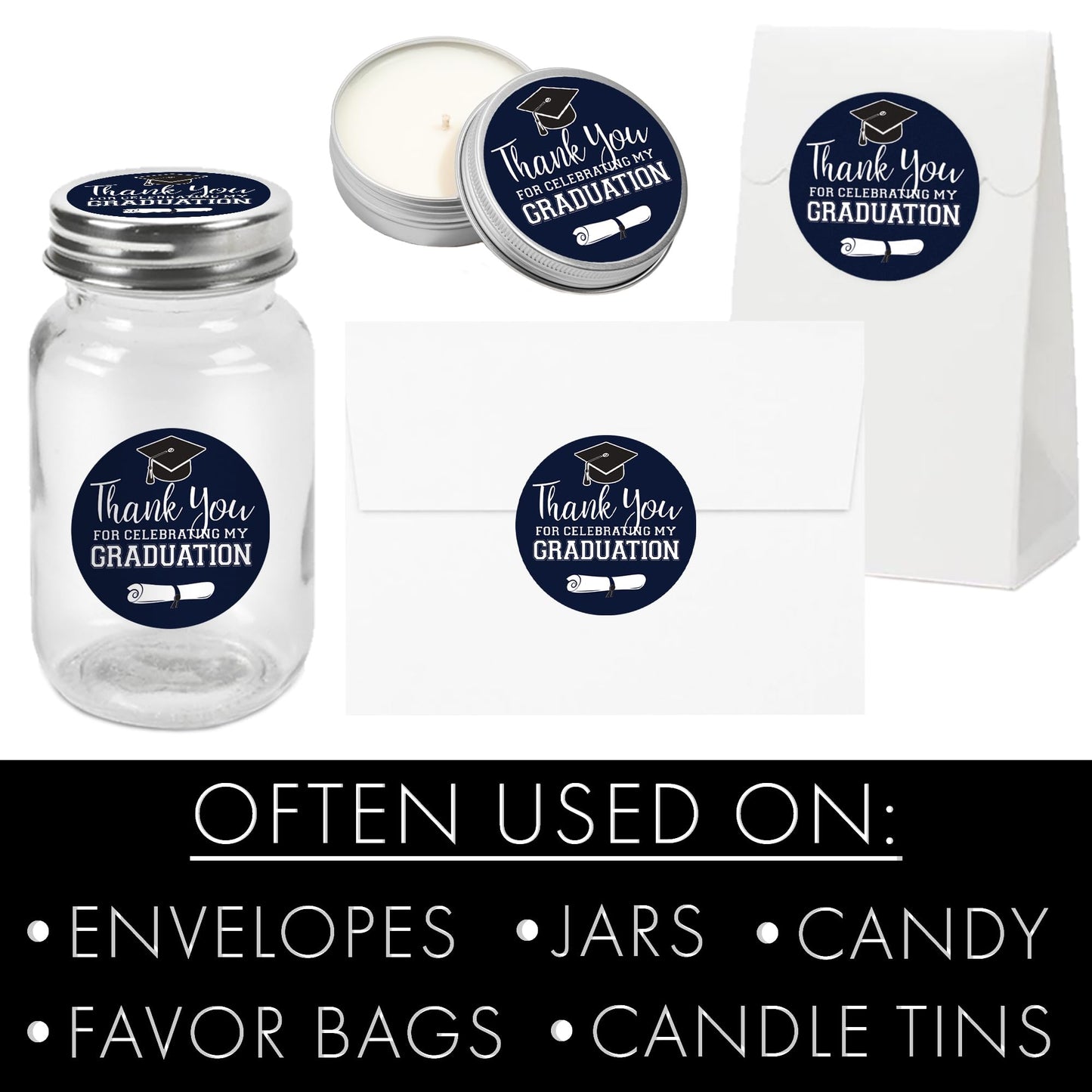 Navy Blue Graduation Thank You Favor Labels, Graduation Thank You Stickers 2025, 40 Count Navy Blue