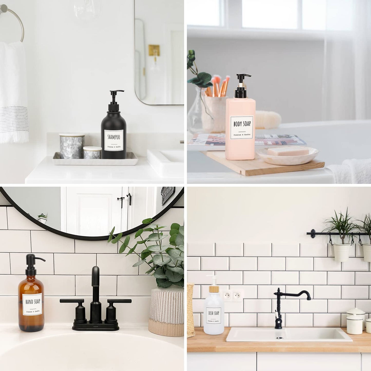 Segbeauty Bathroom Labels for Soap Dispenser, 18pcs 2.5in White Waterproof Removable Self-Adhesive Stickers, Reusable Shampoo Conditioner Hand Soap Lotion Shower Dispenser Bottles Label Stickers 18pcs-S+B+C+H+D+L