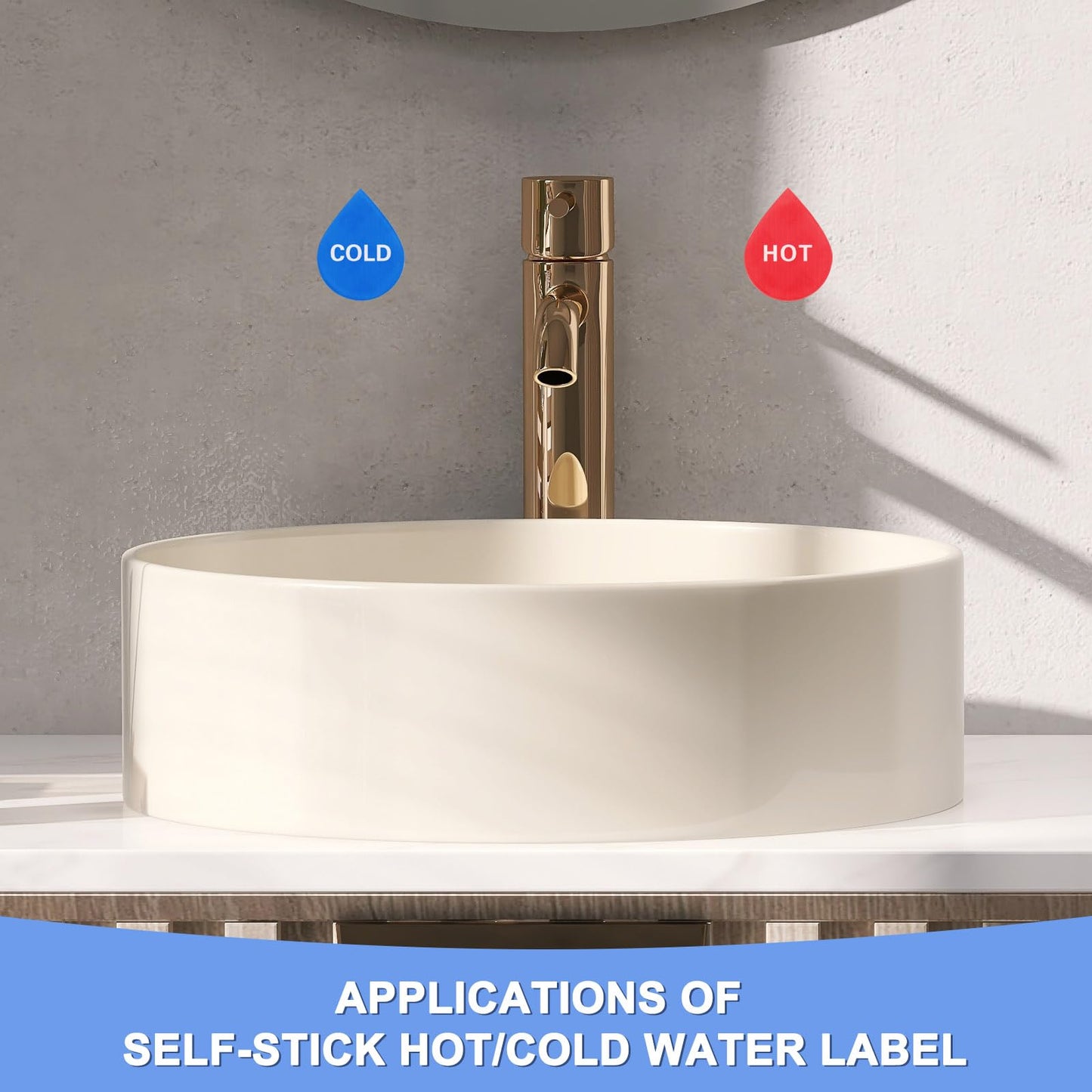 Self Stick Hot/Cold Water Label - 10 Pairs/20 Pack Child-Friendly Drop Shape Sticker Sign Fits for Faucet Sink - Self-Adhesive Acrylic Stickers - (Blue/Red)