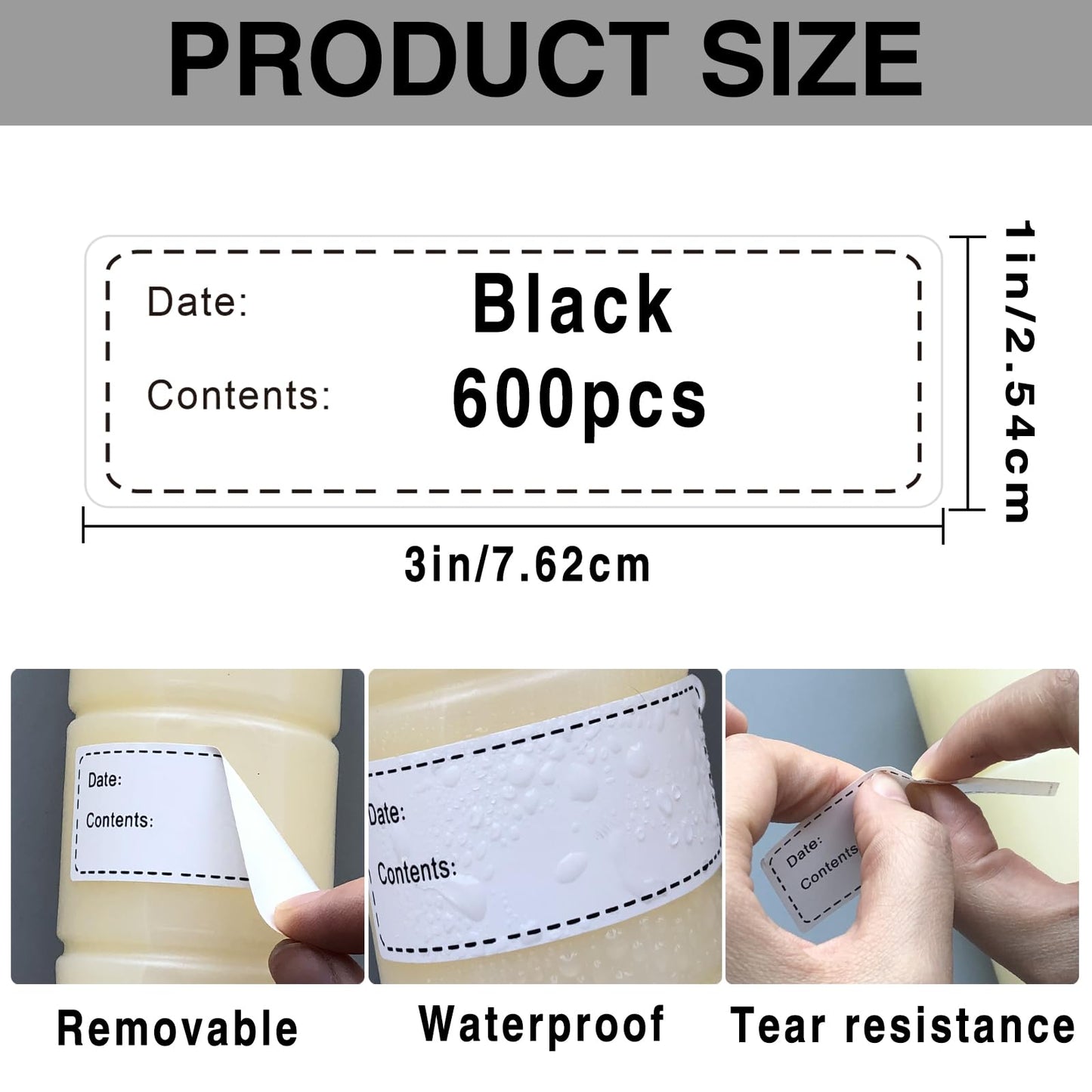 600pcs Removable Freezer Labels,1x3 Inch Food Storage Stickers Containers Date Stickers,Easy Clean and Write On Refrigerator Freezer Paper Label,No Residue,for Kitchen,Restaurants,Markets(Black)