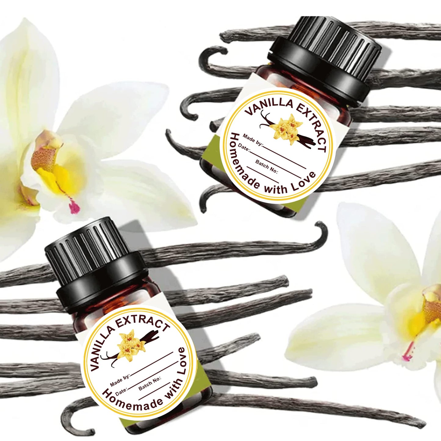 500 Pcs Vanilla Extract Stickers Labels Christmas Gift Stickers for Bottle Vanilla 2 in Homemade with Love Vanilla Extract Sticker for Handcrafted Vanillas Bottles,Kitchen Pantry,Jar,Organization 2 Inch White