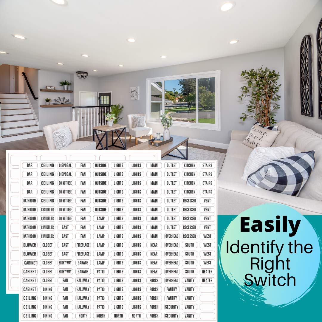 Premium Light Switch Label Sticker Clear Transparent with Text. for Home, Kitchen, Bathroom, Office School Use. 248 Clear Labels (Includes Blank Labels) Standard Pack