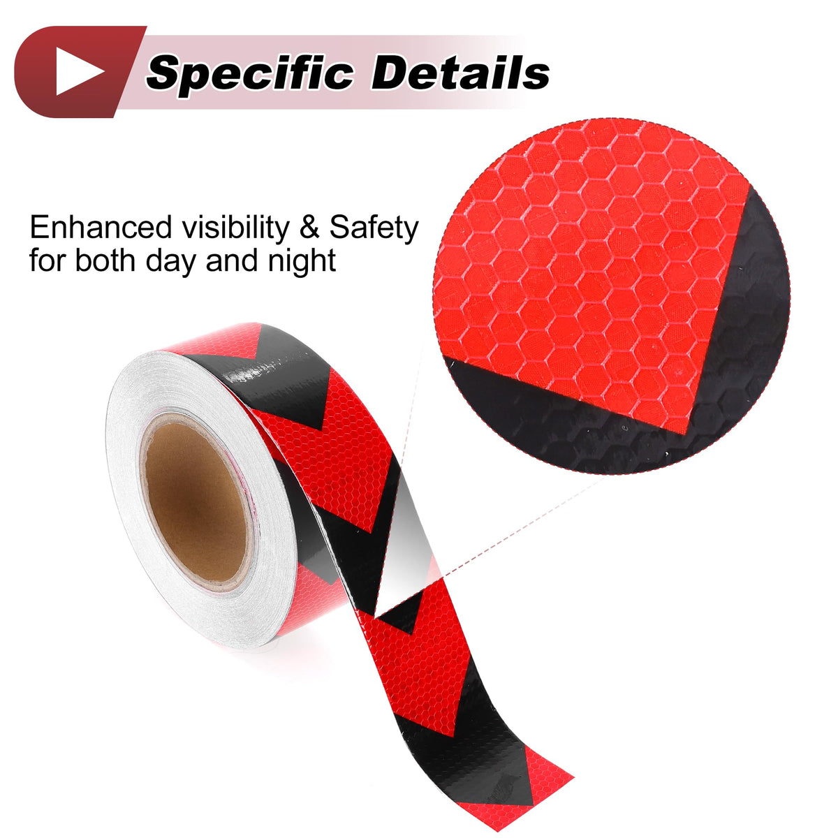1 Pcs Safety Warning Reflective Tape Increased Visibility Reflective Strips 98.43ftx1.97" Red,Black PVC
