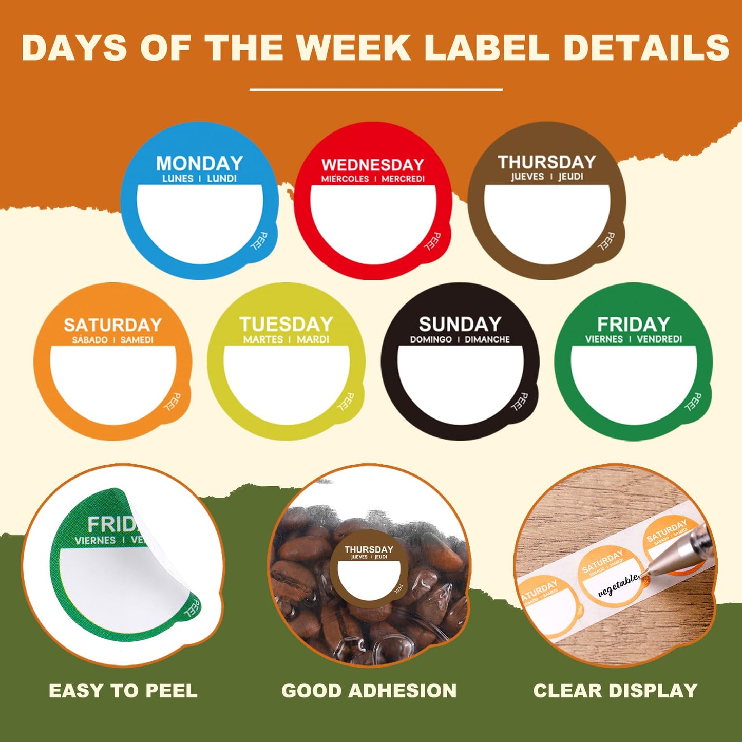 7000 Pcs Days of The Week Stickers,Food Labels Stickers 7 Day of The Week,Acrylic Label Dispenser and Colored Food Labels,Removable Date Labels for Food Containers Kitchen Supplies