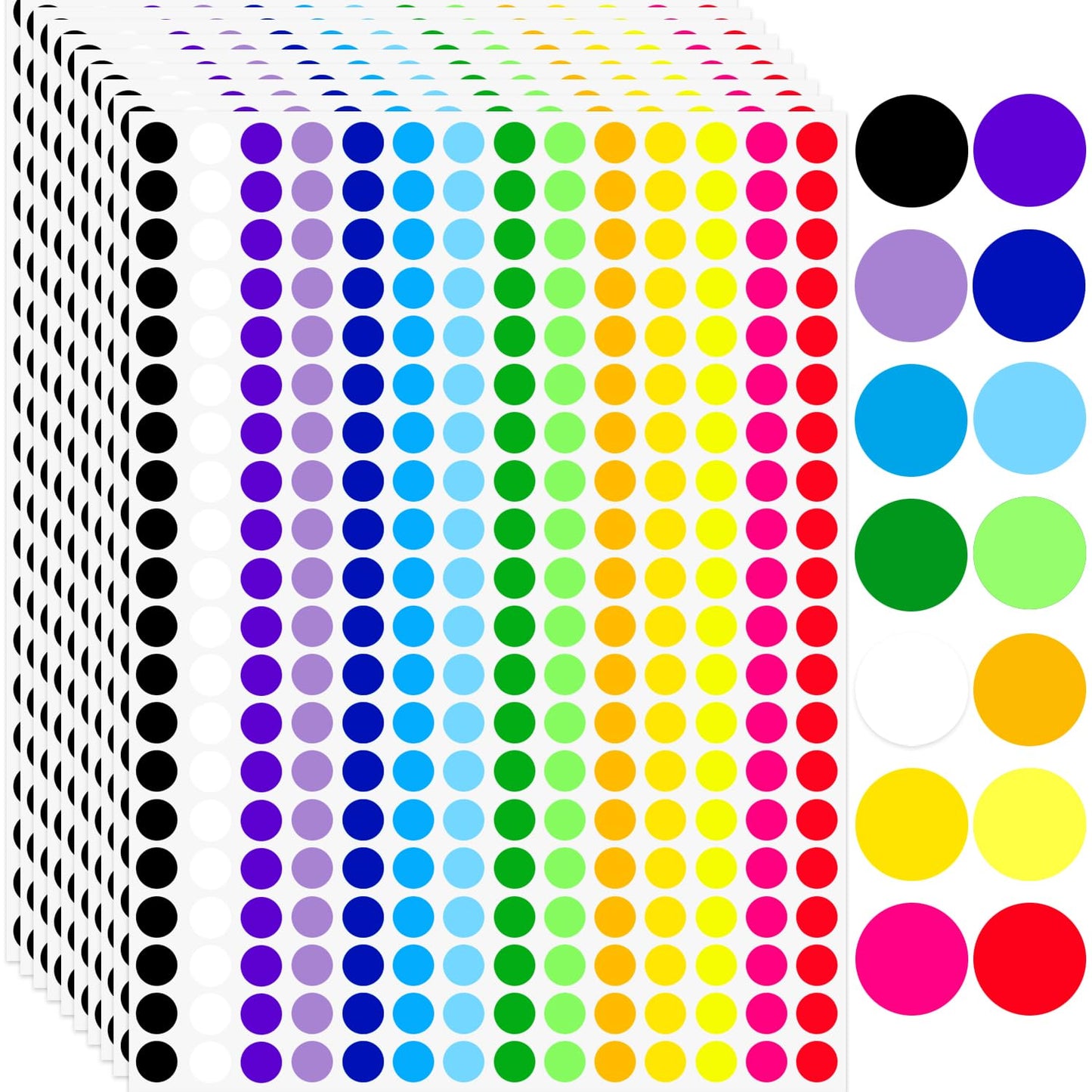 2800 PCS 1/2" Dots Stickers, 14 Colors Small Circle Price Stickers for Garage Sale, Polka Round Color Coding Labels for Toddlers Classroom Office Kitchen Classification Papers 1/2 inch