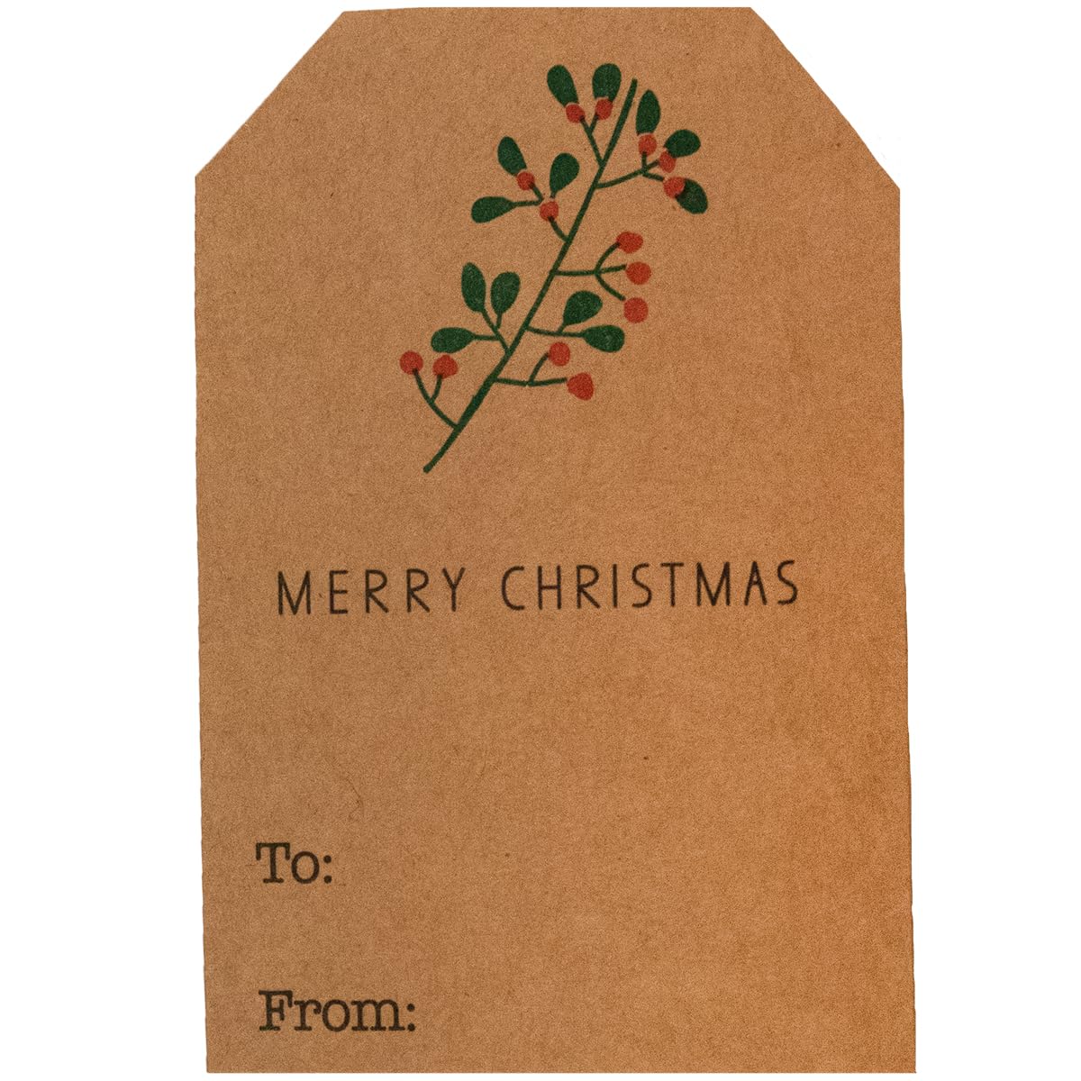 Mistletoe Holiday Gift Tags – 2 x 3 Inch Adhesive Labels with 4 Festive Mistletoe & Holly Designs – 100 Eco-Friendly Kraft Tags, Permanent Adhesive, Made in The USA