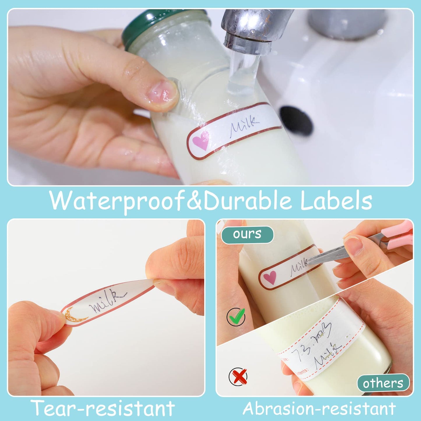480 Pcs Baby Bottle Labels for Daycare Essentials, Waterproof Labels for Bottles, Self-Laminating School Name Tags Stickers for Kids A-Boho