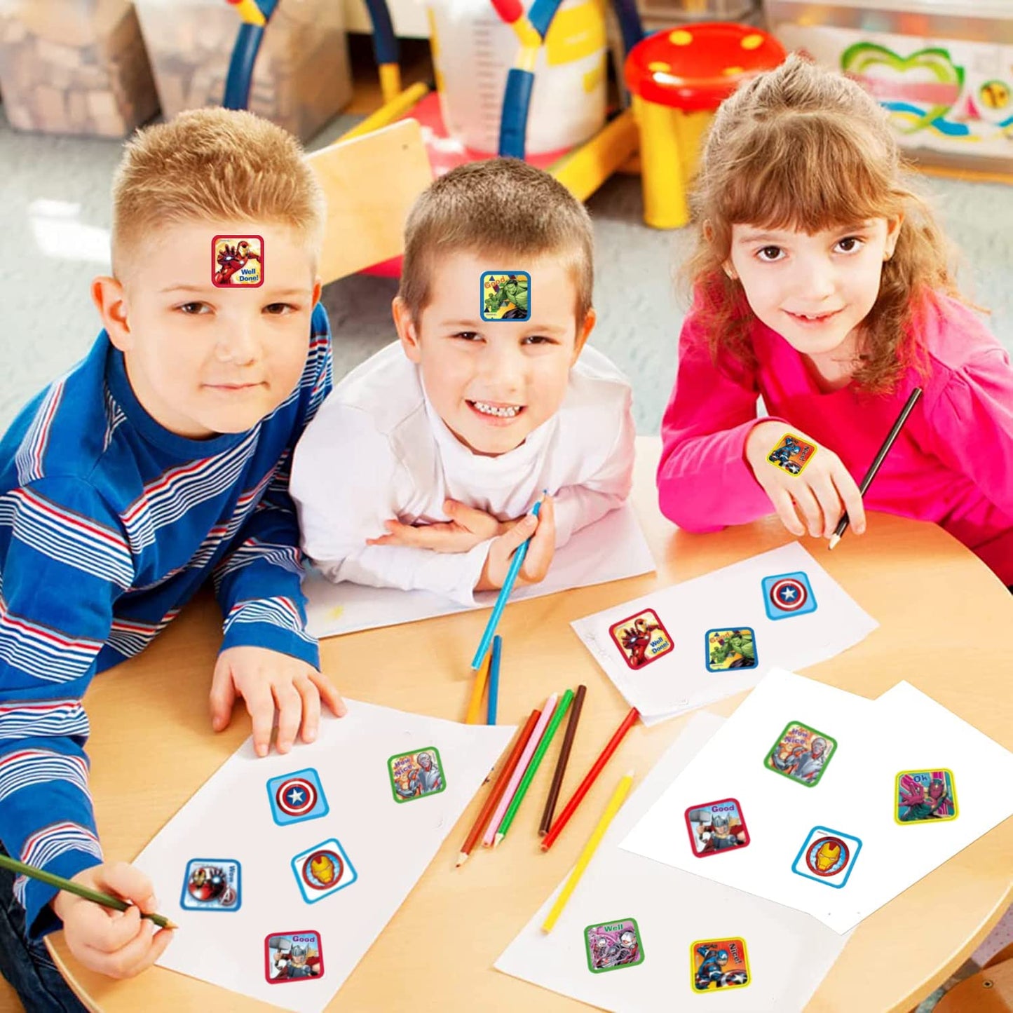 2 Pack Kids Stickers, 20 Designs, 400 Pcs Self Adhesive Label Roll Stickers, 1-1/2 Inch for Kids and Teacher