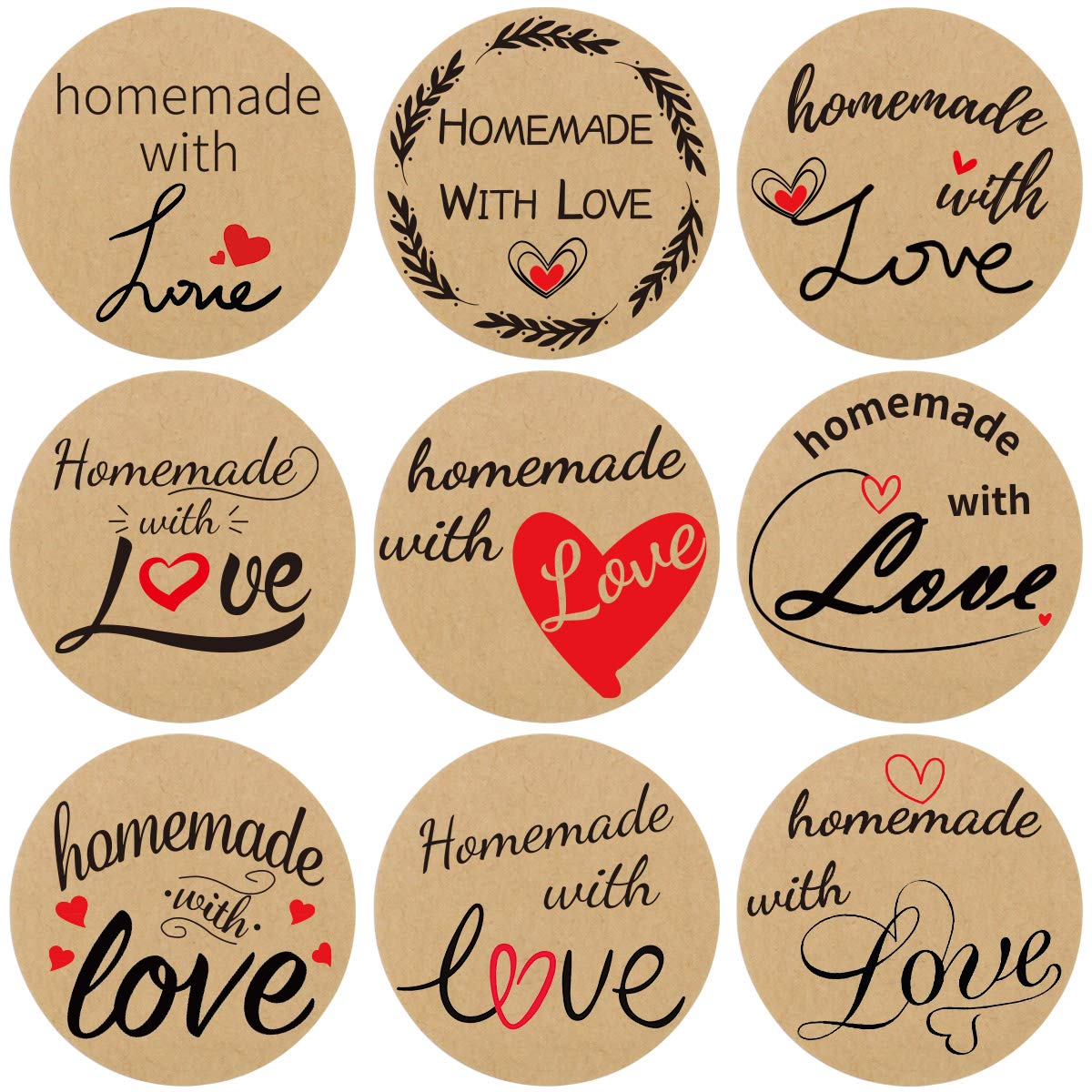 500 Pcs Homemade with Love Stickers Perforated Roll Business Sticker Labels Home Kitchen Stickers for Homemade Bread 1.5 Inch 9 Designs