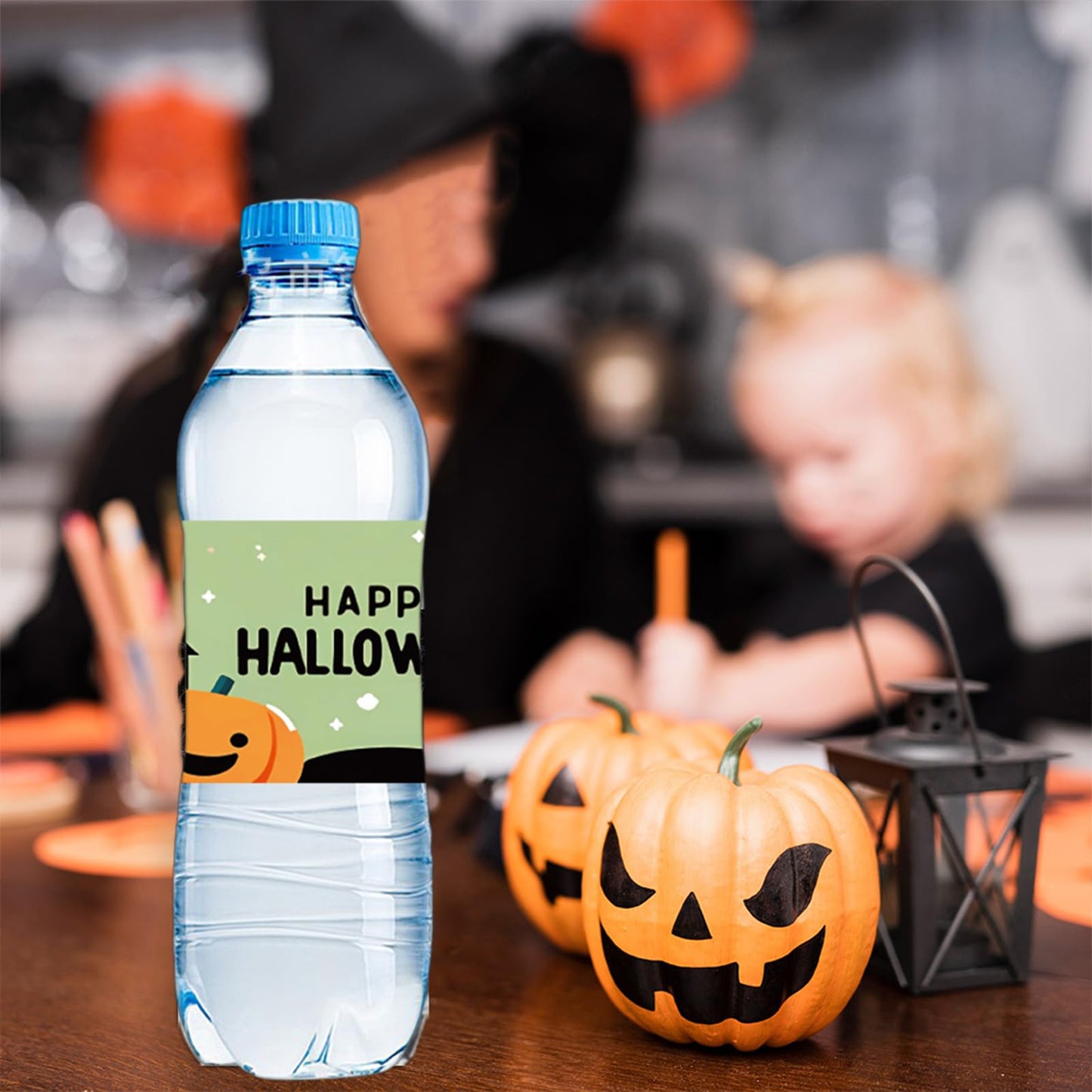 24 PCS Happy Halloween Water Bottle Labels Halloween Bottle Stickers Trick or Treat Stickers, Pumpkin Bat Web Pattern Bottle Labels Stickers for Halloween Party Supplies