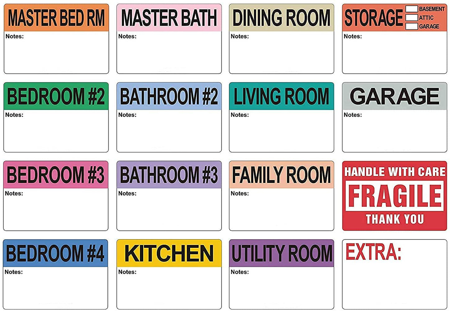 Moving Labels, Pacific Mailer 800Pcs 2 x 3 Inch Extra Large Home Moving Packing Labels Color Coded Bedroom House Bathroom Packing Boxes Fragile Stickers Labels Printed Color