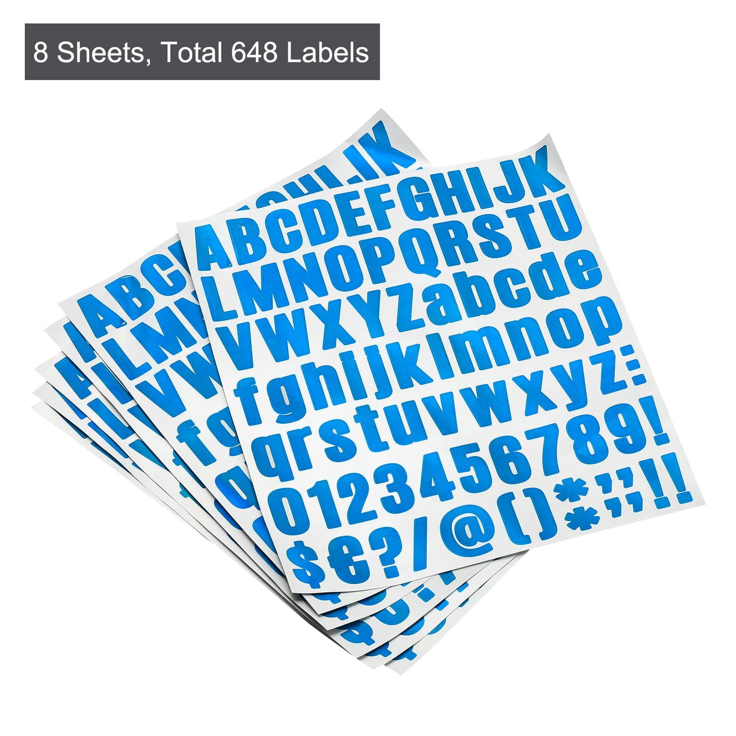 PATIKIL Letter Alphabet Number Stickers, Glitter Blue 1" Reflective Labels Self Adhesive Vinyl Sticker for Classroom Organization, Sign, Door, Address, 8 Sheets, 81 Count/Sheet