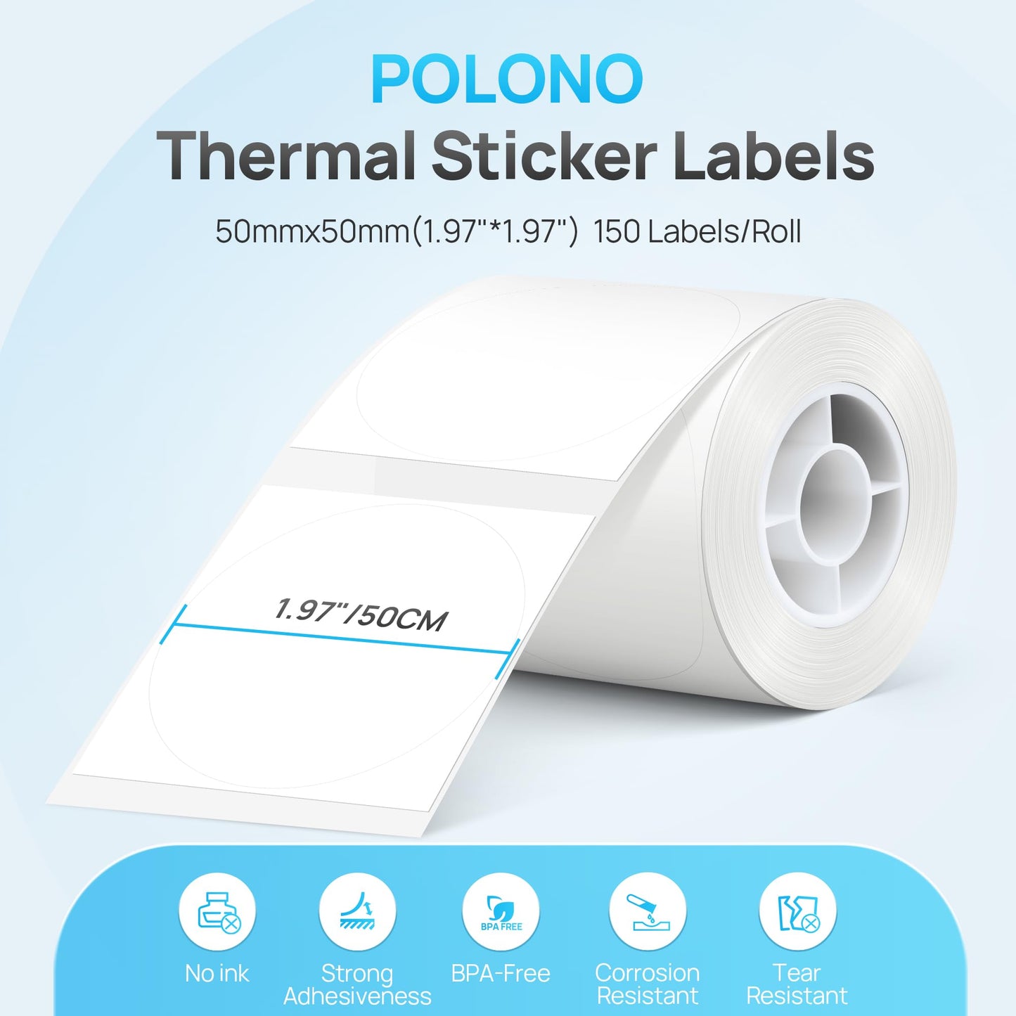 POLONO Thermal Labels for PM220S Label Maker, 1.97"x3.15" (50x80mm), Multi-Purpose Thermal Sticker Label Tape, Self-Adhesive Thermal Paper for Home, Office, 100 Labels/1Roll, White