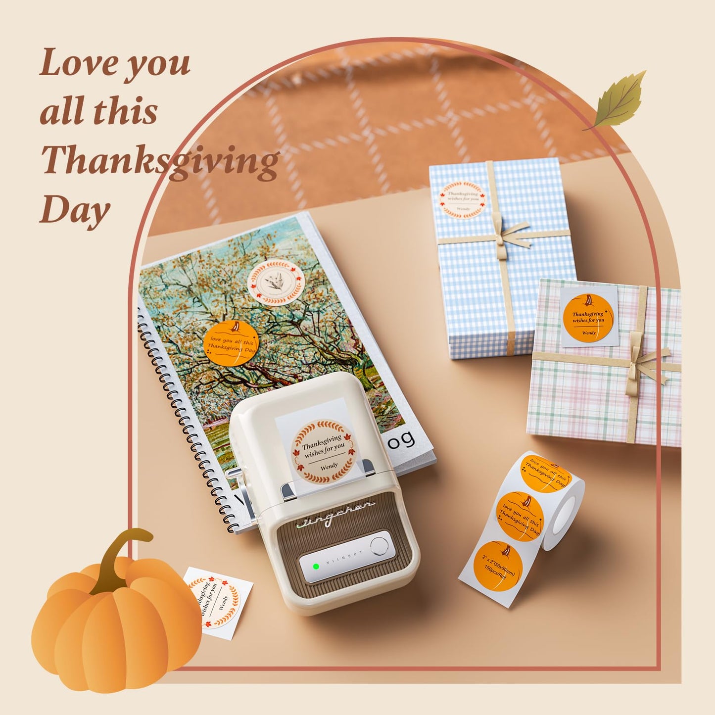 NIIMBOT Thanksgiving Stikers for B1 B21 B3S K3 Label Maker, 2'' x 2'' (50x50mm) Printer Labels, Pumpkin Round Label Stickers for Kids 49x49mm-pumpkin