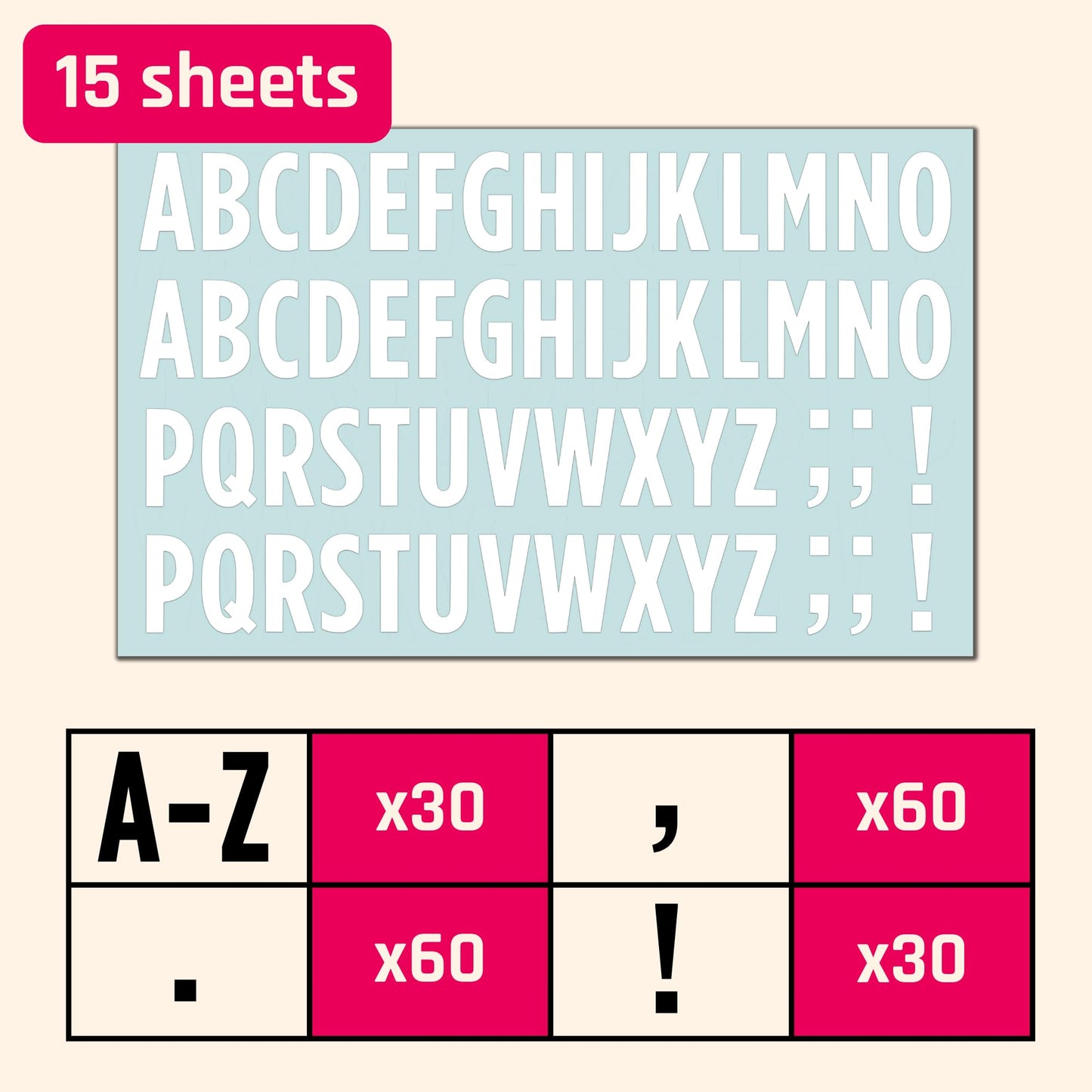 30 Sets, 1 inch - White Vinyl Letter Alphabet Stickers, Self Adhesive Stick on Letters, Waterproof Outdoor Use