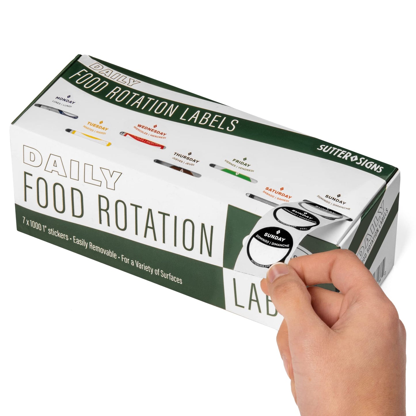 Day Dots Food Labels | 1" Date Dot Stickers for Food Containers, 7000 Labels with Dispenser Box Dispenser Set