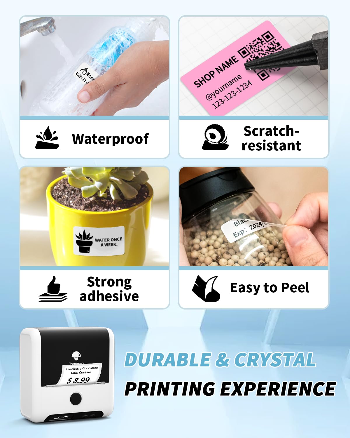 Phomemo Multi-Purpose Clear Self-Adhesive Label for Phomemo M200/M110/M220/M120/M221/M260/M150/M250 Label Maker,1 1/2" X 2 1/4" (40mm x 60mm), 130 Labels/Roll,Black on Clear 40mmX60mm