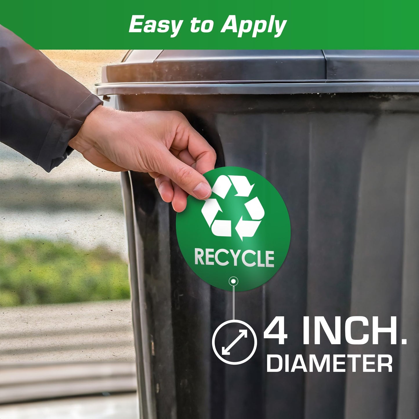 Recycling Stickers for Trash Can - 5-Pack, 4" Inch Round Decals - Easy to Apply, UV-Resistant for Indoor & Outdoor Waste Management in Kitchens, Offices, and Public Spaces