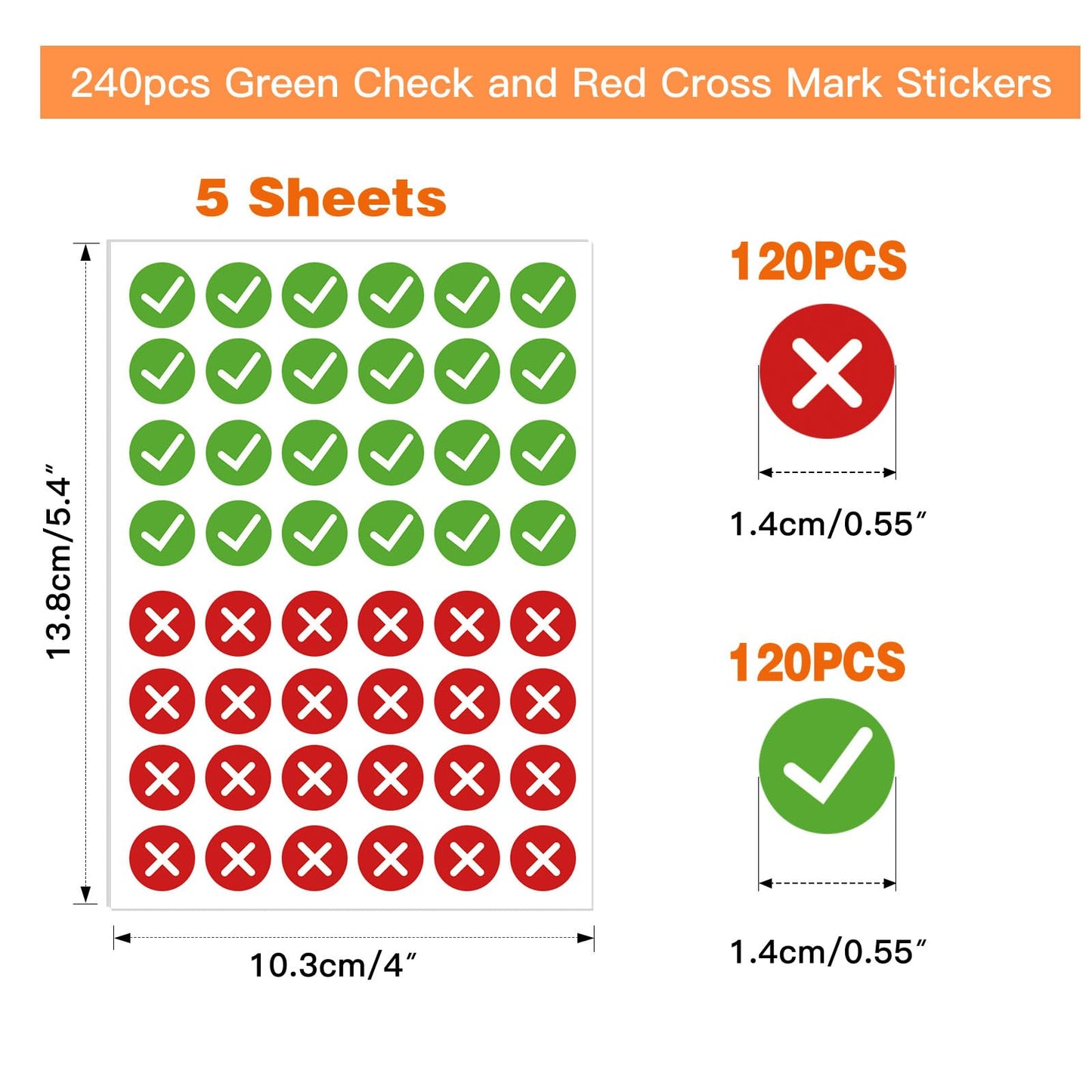 240PCS Red Cross Mark Stickers,Green Check and Red Cross Mark Stickers for Marking DIY Projects, Item Organization, Inventory Management,and Classroom Teaching Aids