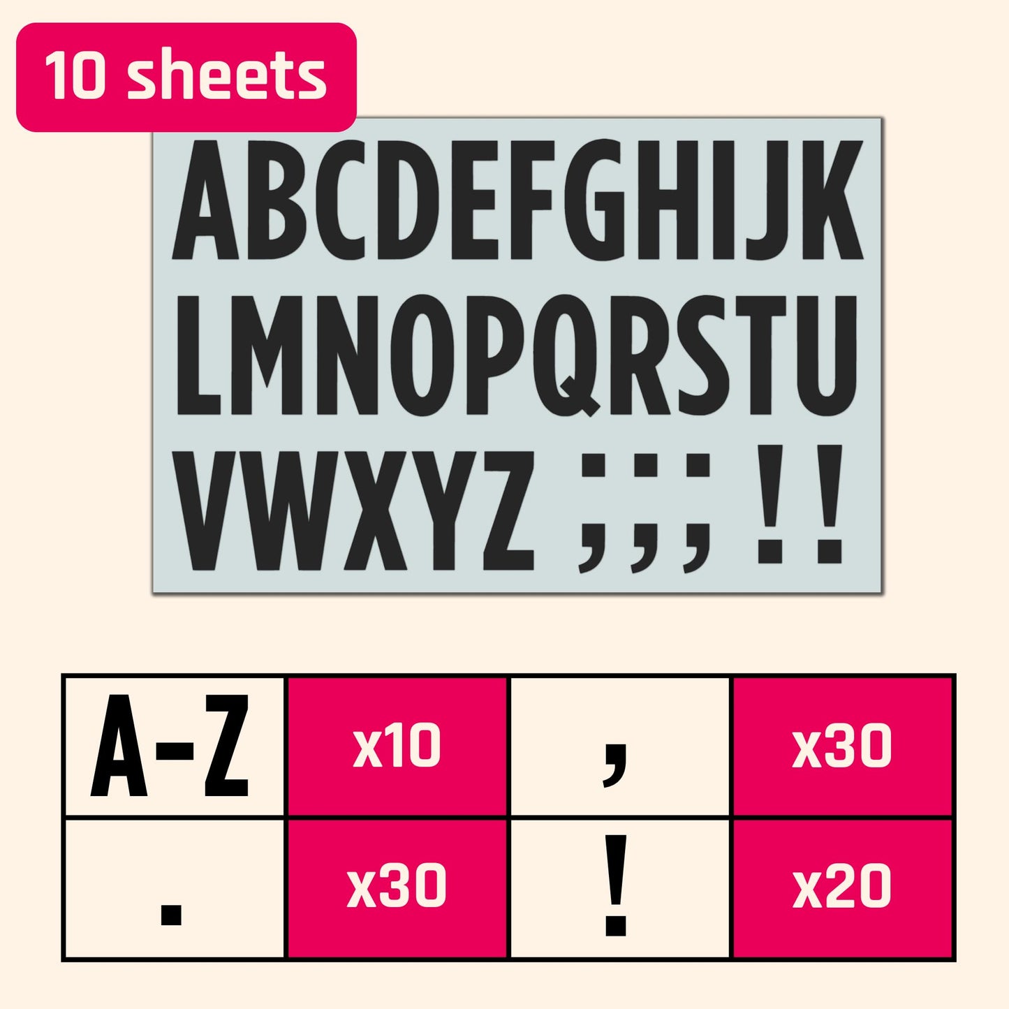 10 Sheets, 2 inch - Large Black Vinyl Letter Stickers, Self Adhesive Stick on Alphabets, Waterproof Outdoor Use 10 Sheets