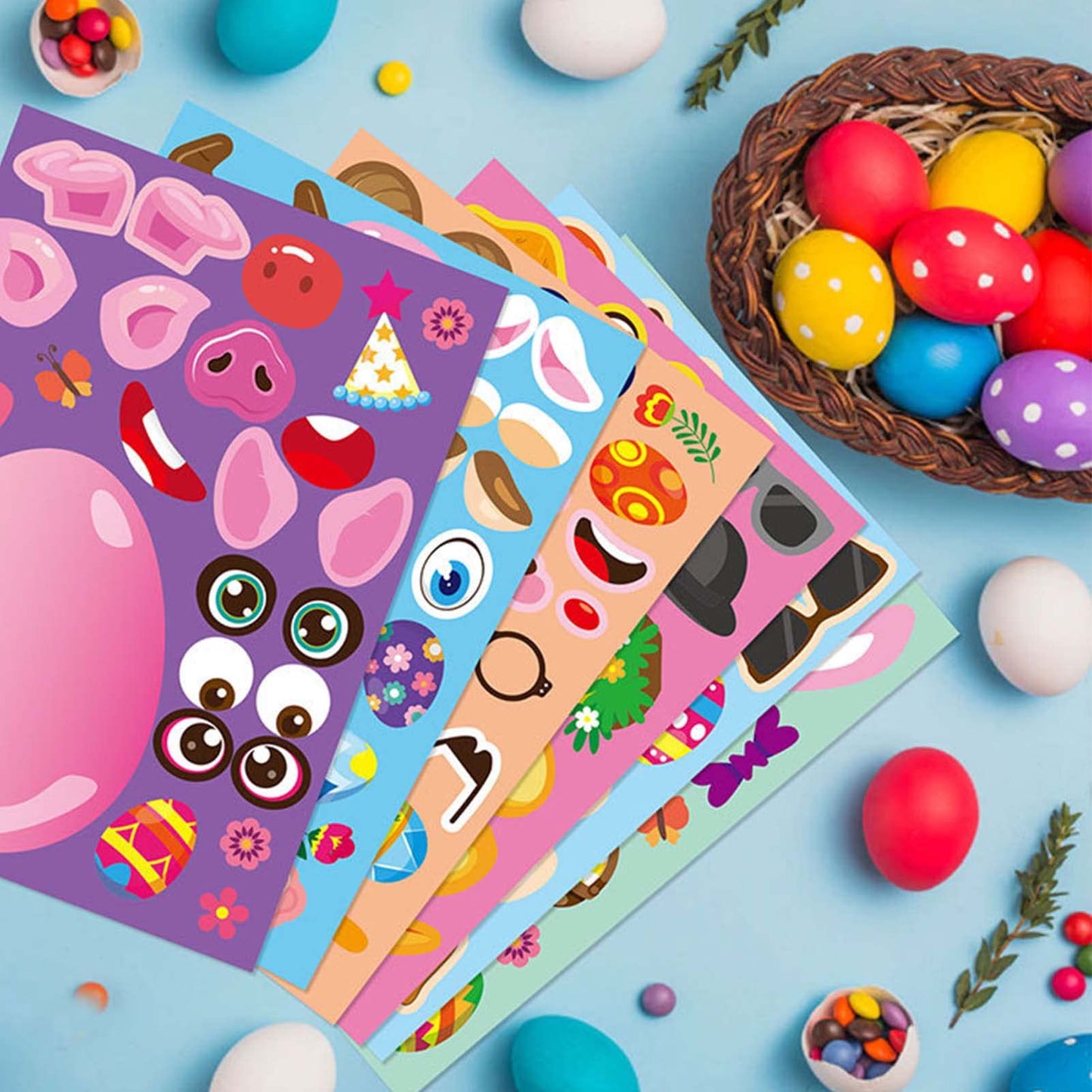 ToBeIT 24Pcs Easter Stickers Bunny Egg Patterns Stickers Assorted Easter Stickers Labels Roll Decals Decorative Stickers for Party Supplies (Eggs)
