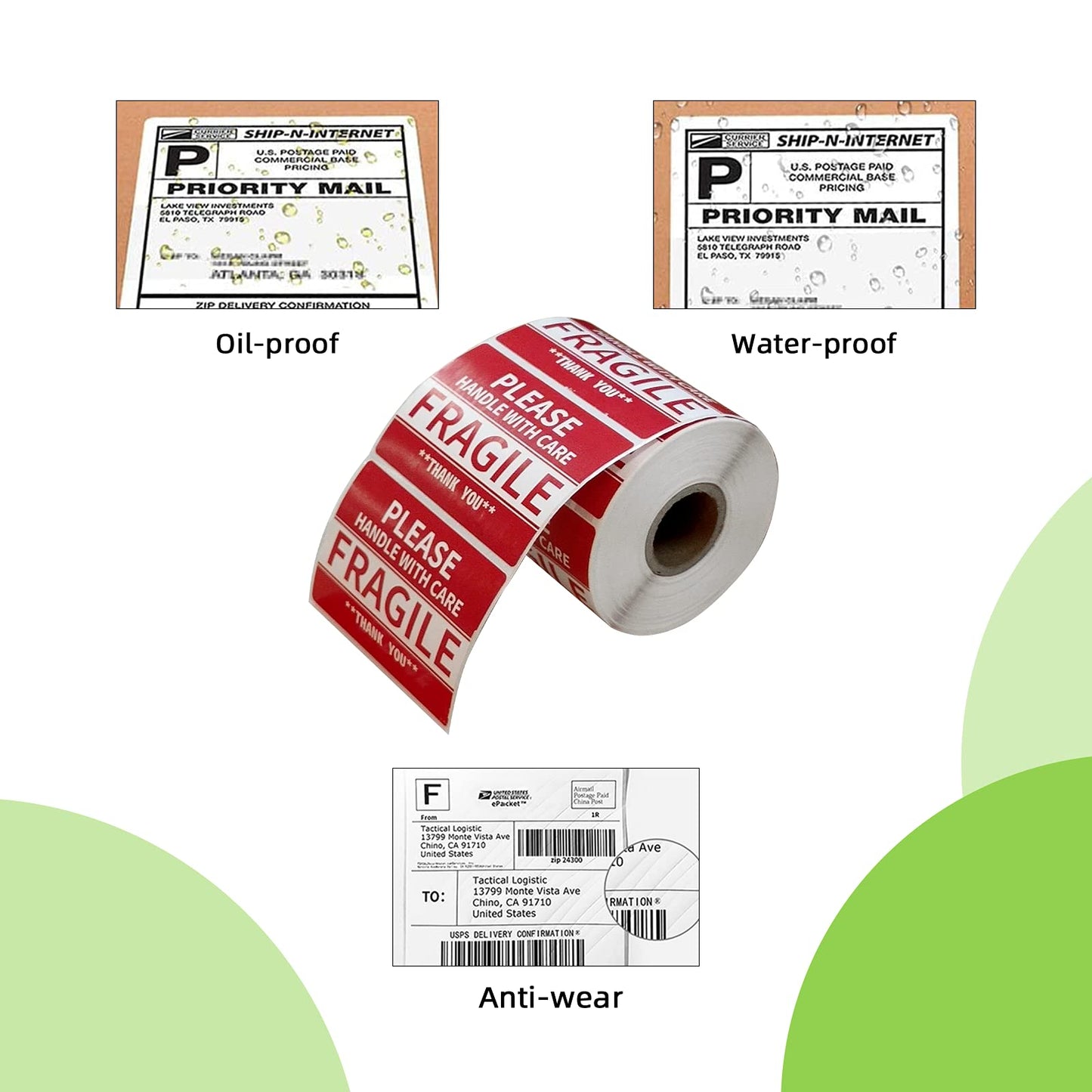 3" x 2" Fragile Stickers for Shipping and Moving Please Handle with Care Fragile Thank You Permanent Adhesive (2 Rolls, 1000 Labels)
