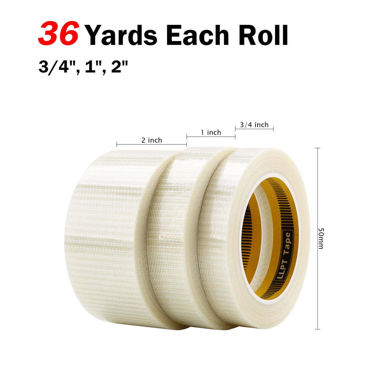 LLPT Filament Strapping Tape Fiberglass Mesh Reinforced 3/4" x 36 Yards Each 6.2 Mil 4 Pack Heavy Duty Packing Tape for Mailing Shipping Boxes Bundling (TGT1933TT04) 3/4" x 36 yds
