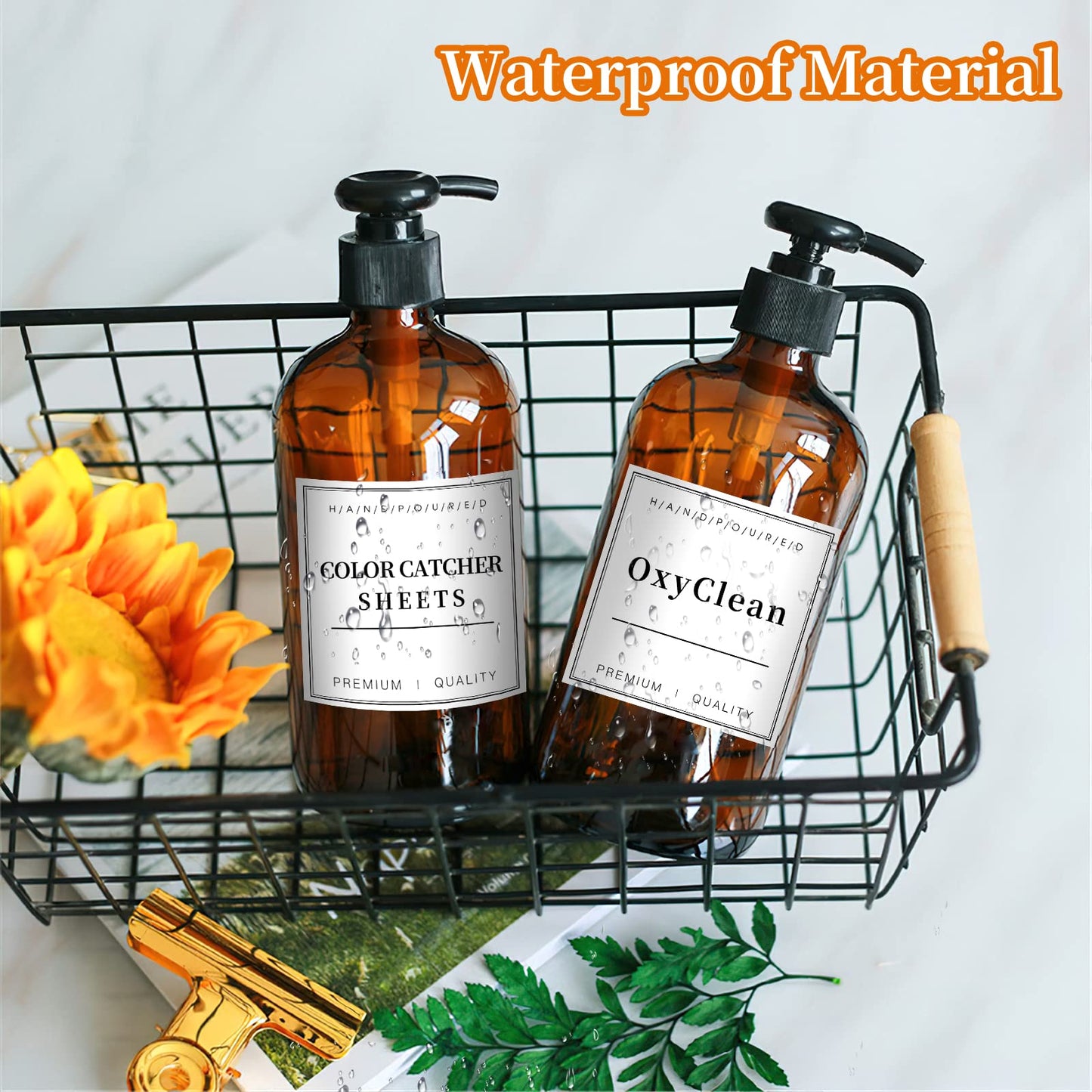 32PCS White Waterproof Labels for Bottles, Shampoo and Conditioner Dispenser Label Stickers, Bathroom Hand Soap Label Stickers, Mouthwash Labels for Glass/Plastic Spray Bottle