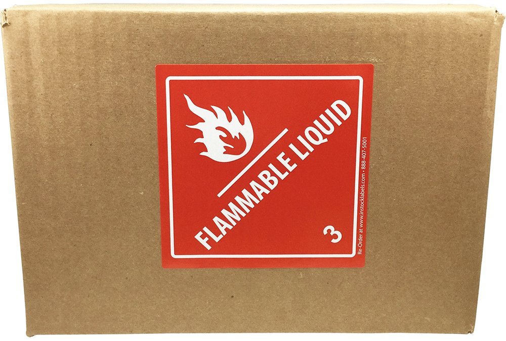 Hazard Class 3 D.O.T. Flammable Liquid Labels, 4 x 4 Inch Square Red and White Hazmat Stickers, 500 Total Adhesive Shipping Labels on a Roll – Made in the USA