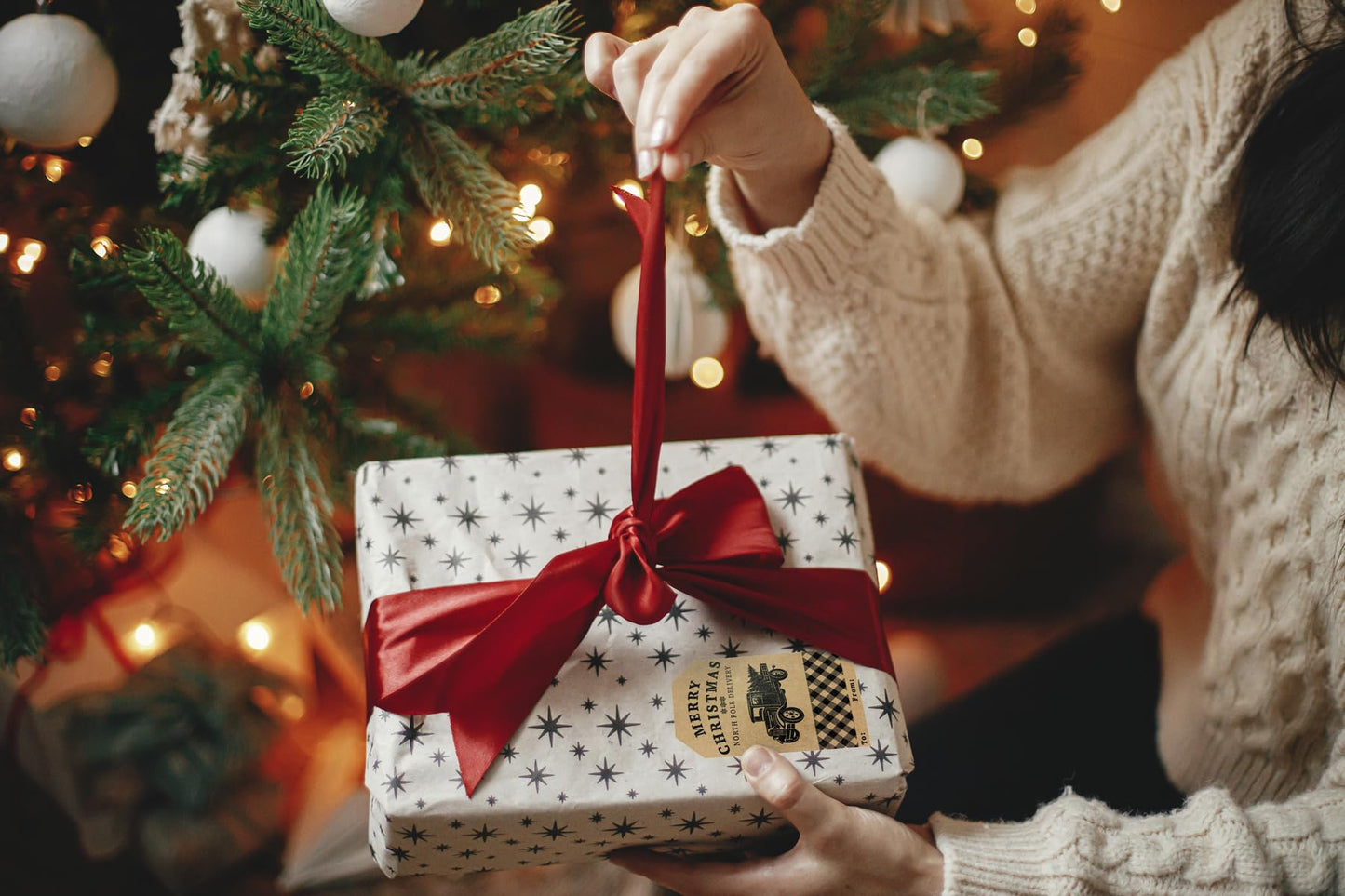 Natural Kraft Holiday Gift Tag Stickers – 2 x 3 Inch Labels, Set of 25 – 4 Unique Festive Designs for Christmas Wrapping, Eco-Friendly, Made in The USA