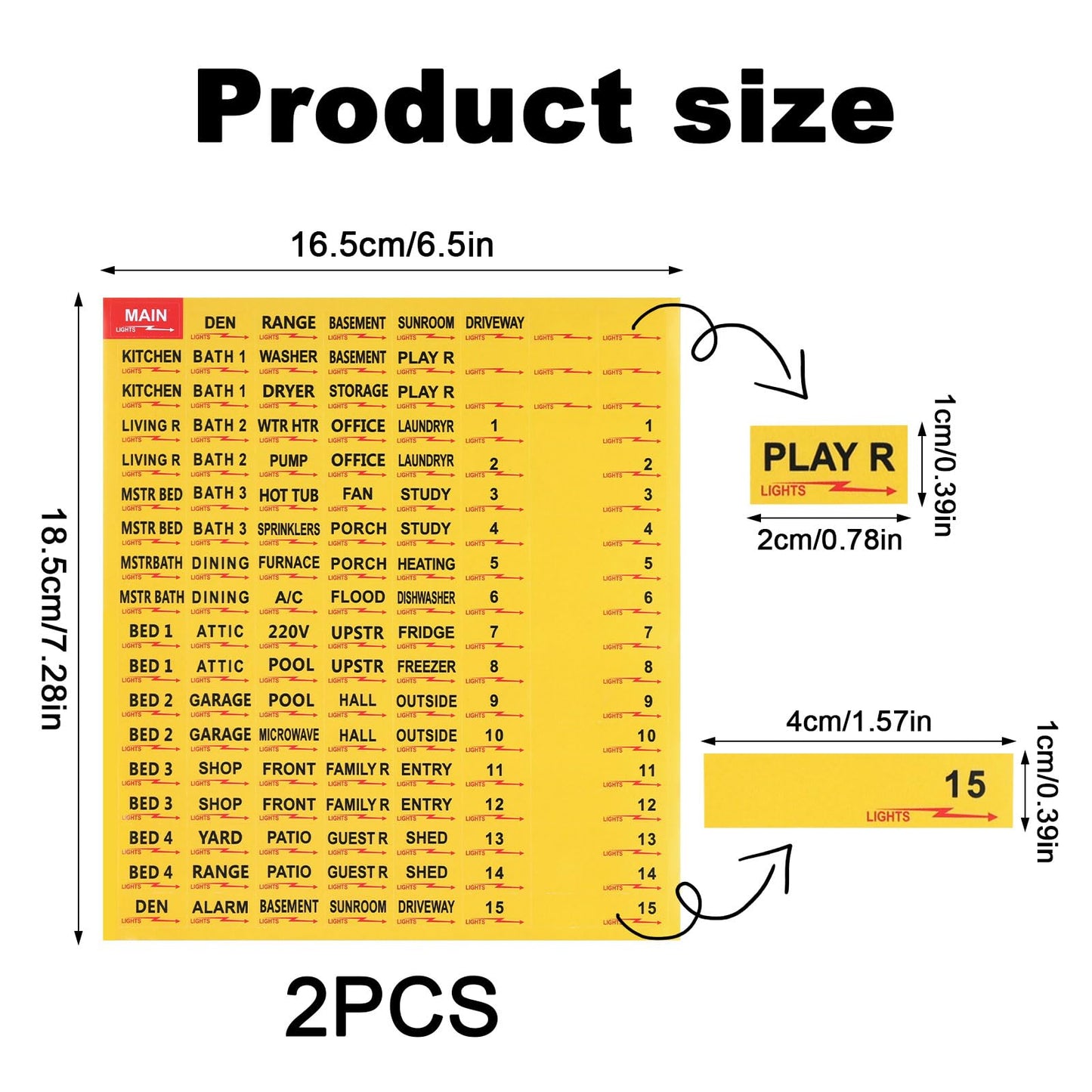 2 Sheets(258pcs) Circuit Breaker Labels, Self-Adhesive Breaker Box Labels Waterproof Fuse Box Stickers Electrical Breaker Panel Labels Stickers for House Commercial Use(Yellow) Yellow