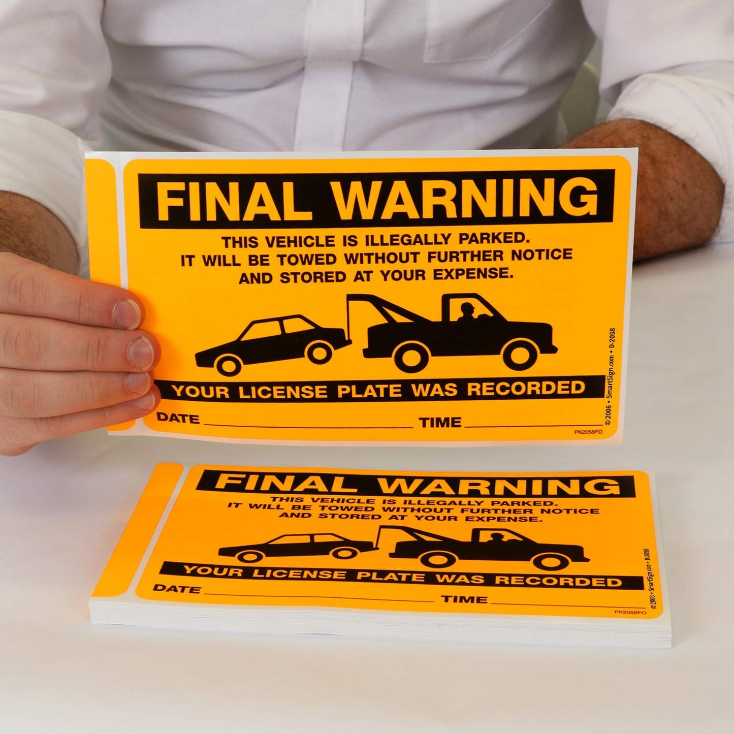 SmartSign 50-Pack Write-On Final Warning Parking Violation Stickers, 5" x 8", Vehicle Illegally Parked Sticker Tickets with Permanent Adhesive, Fluorescent Orange, USA-Made