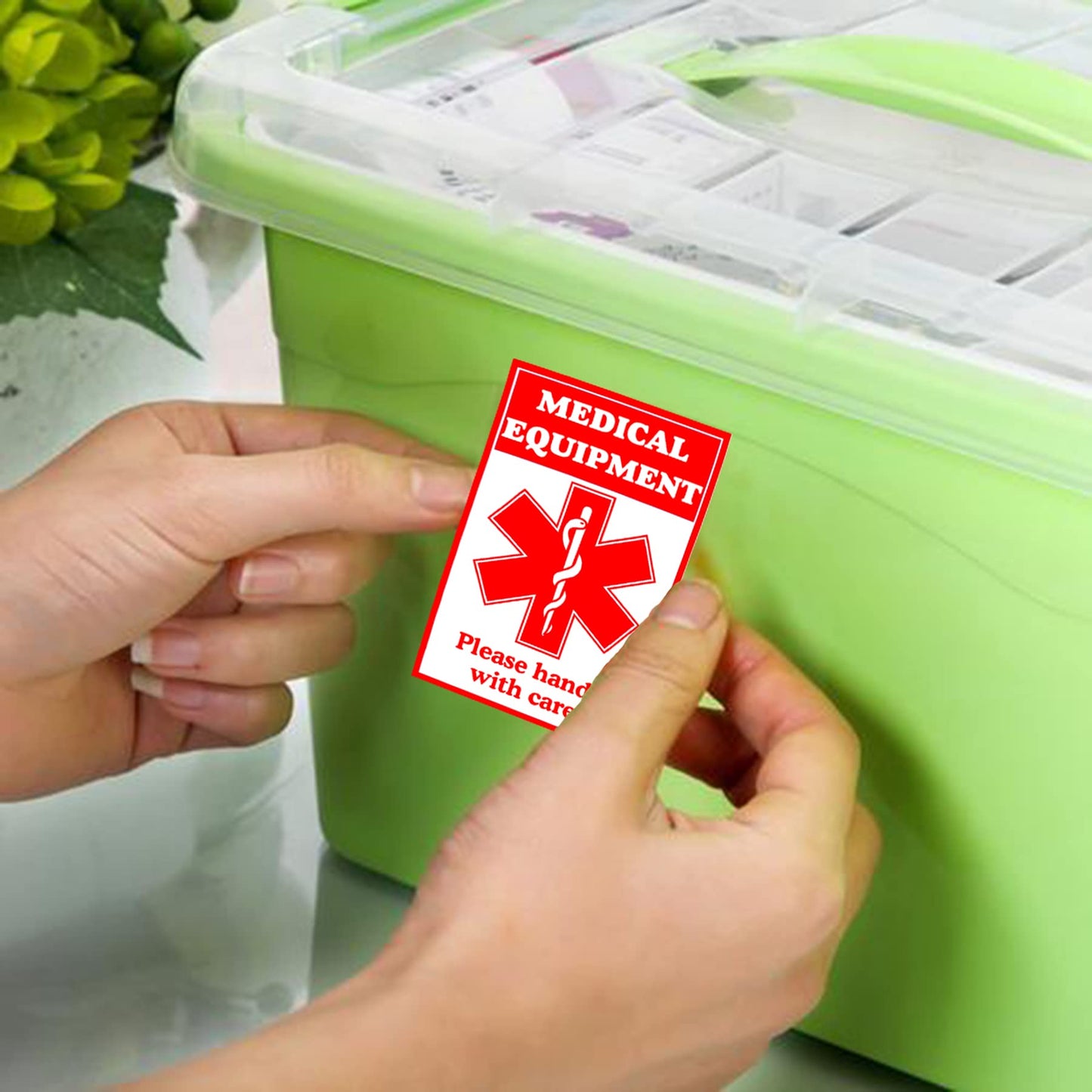 SMARSTICKER Medical Alert Equipment Luggage Tag Stickers 2x3 inch Handle with Care Labels for Medical Supplies (8 Pack), Red
