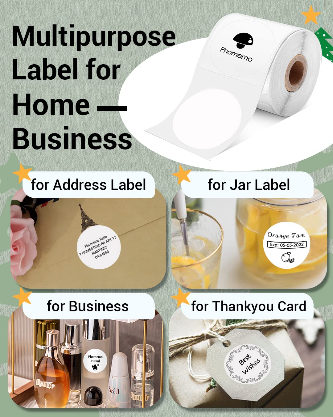 Phomemo Labels- 3 Rolls M110/M100/M220/M221/M150/M250/M108 Round Circle Thermal Paper 1.96" x 1.96"(50x50 mm, Thermal Sticker Round Label for Small Business White 1.96" x 1.96"
