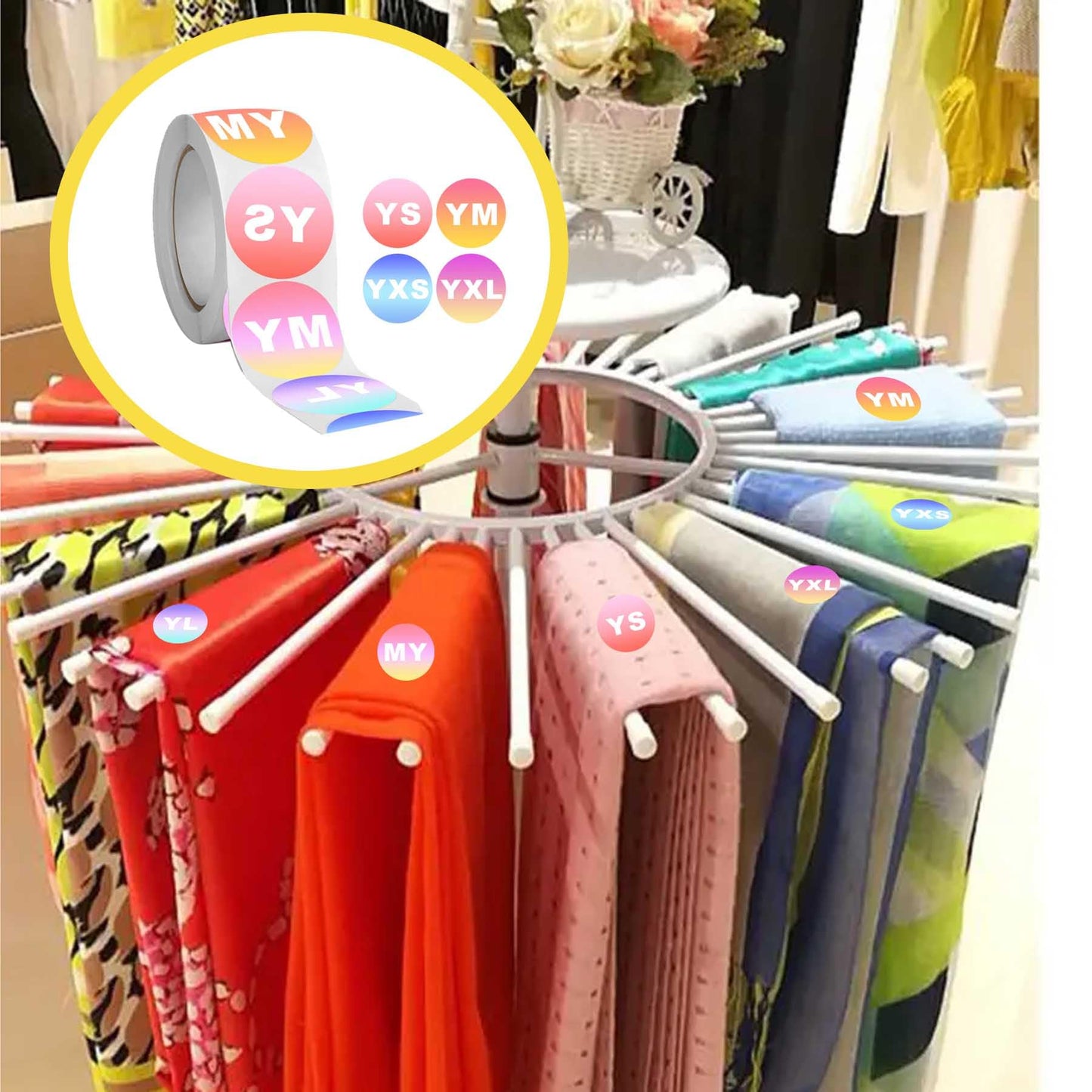 1000 Pcs Youth Clothings Size Sticker Clothing Size Stickers Labels - 1 Inch Colorful YXS YXL YS YM YL Size Stickers for Clothing T Shirts Retail Apparel