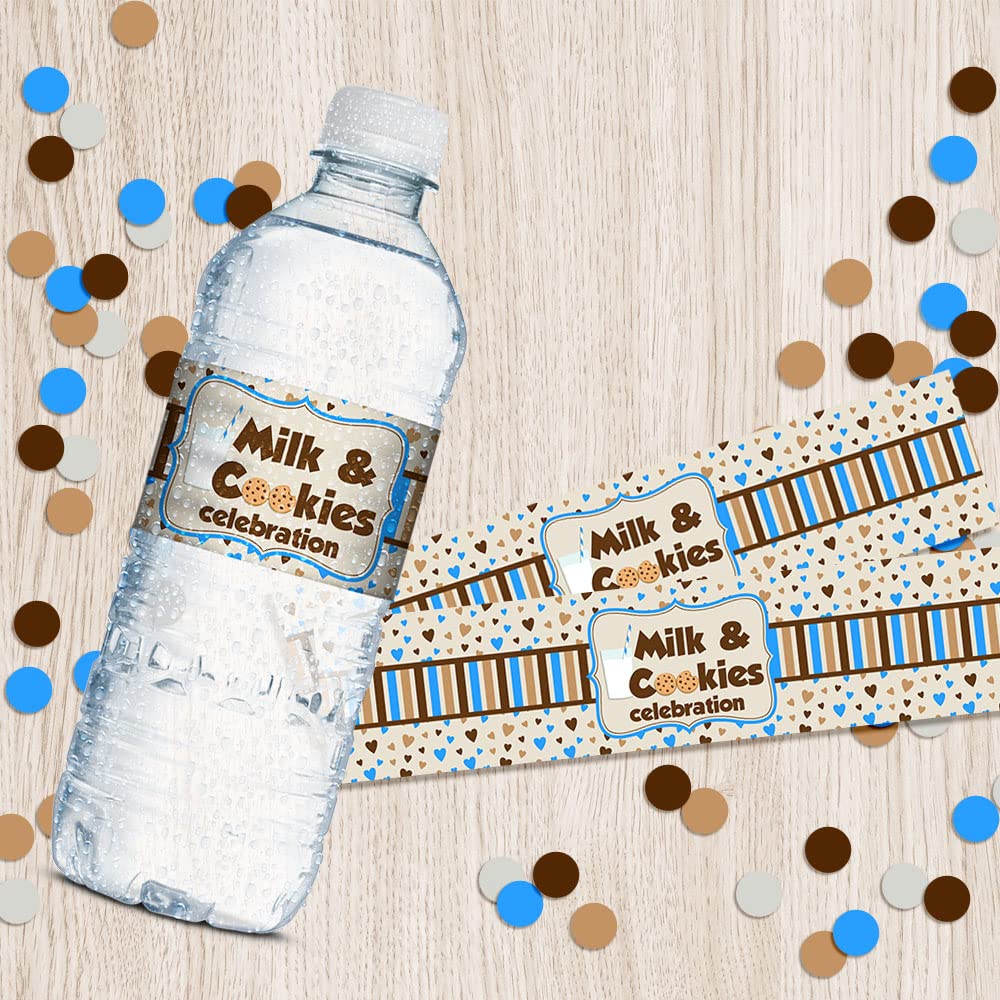 Milk and Cookies Birthday Themed Waterproof Water Bottle Sticker Wrappers 20 Wrap Around Labels Sized 1.75" x 8.5" by AmandaCreation