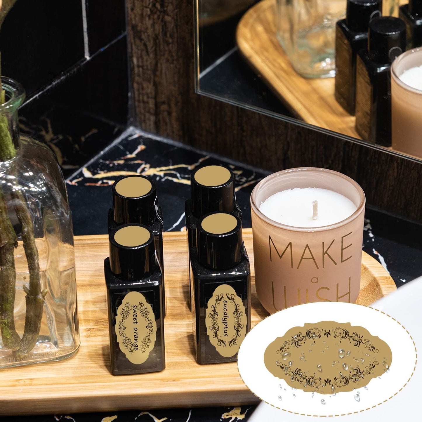 10 Sheet Apothecary Oval Oil Bottle Weatherproof Labels Vintage Kraft Look Apothecary Labels with Round Cap Stickers for Bottles and Jars (Blank)