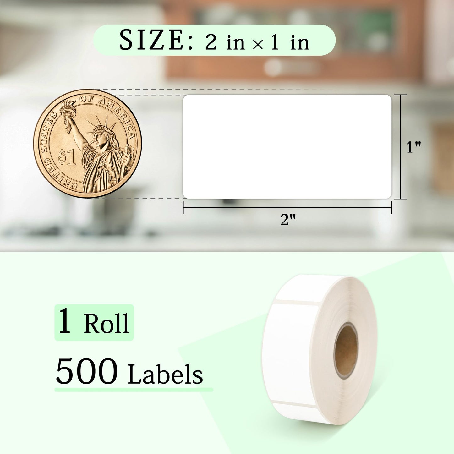 ESSENTIAL 500 Dissolvable Food Labels, 1 x 2 Inch Blank White for Food Storage, Containers, Mason Jars, Freezer(1 Roll - 500 Labels) 1 Roll -500 Labels