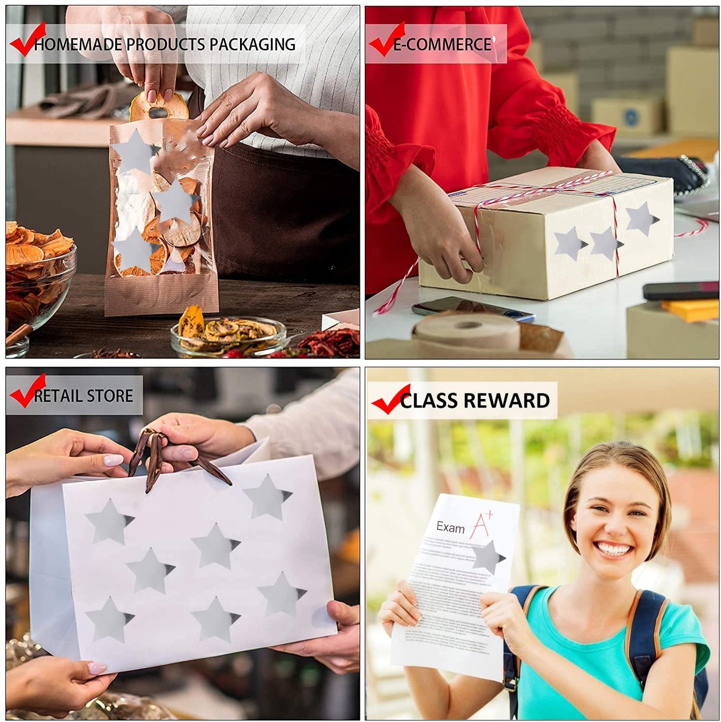 Silver Star Stickers Rewards Metallic Foil Stars Labels 2" Inch Christmas Shiny Foil Shape Coding Dot Stickers Teacher Supplies Envelope Seals for Toddlers Kid DIY Student Classroom, Office 500pcs