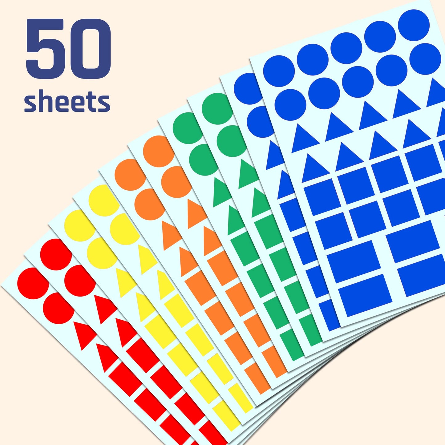 1800 Pack - Colored Shape Stickers Labels, 3/4" - 4 Shapes, 5 Colors