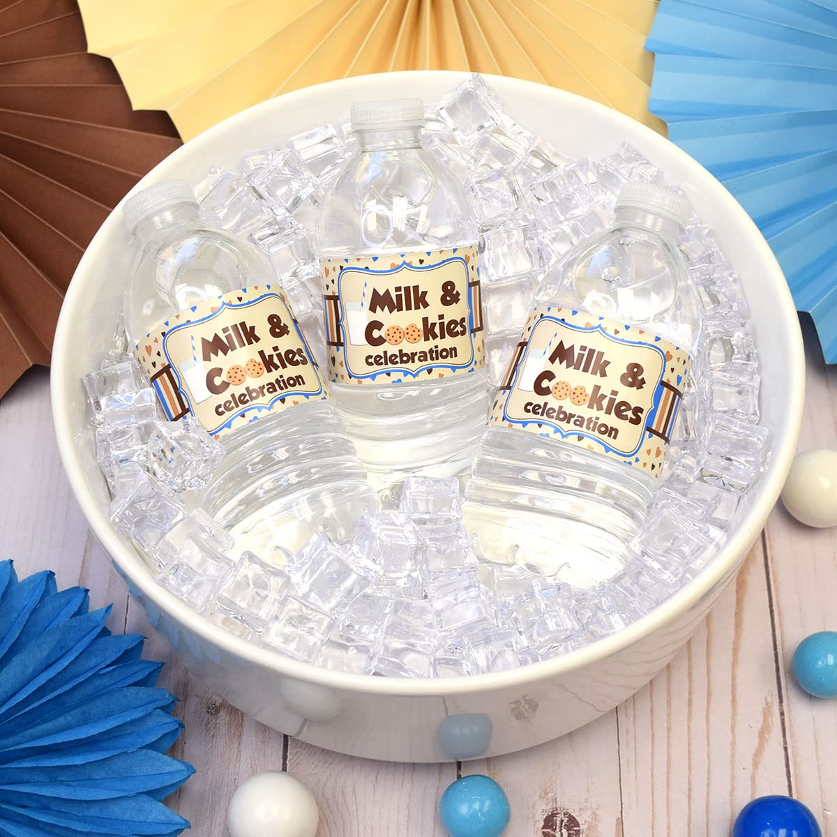 Milk and Cookies Birthday Themed Waterproof Water Bottle Sticker Wrappers 20 Wrap Around Labels Sized 1.75" x 8.5" by AmandaCreation