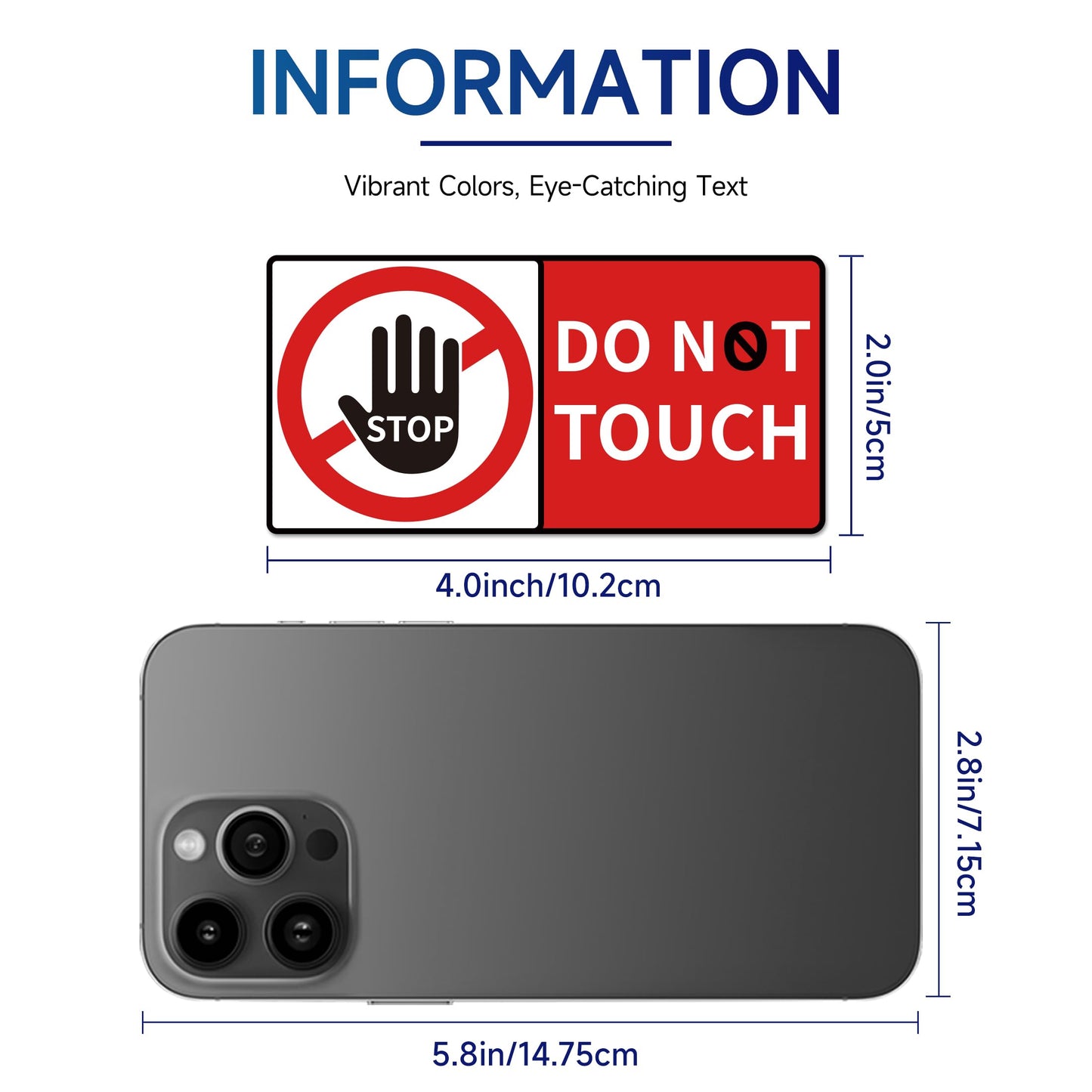 4 PCS Do Not Touch Warning Stickers,Self Adhesive Peel and Stick Vinyl Decal Do Not Use Hand Sign for Wall, Cars, Laptops, Glass, Toolbox Rectangle