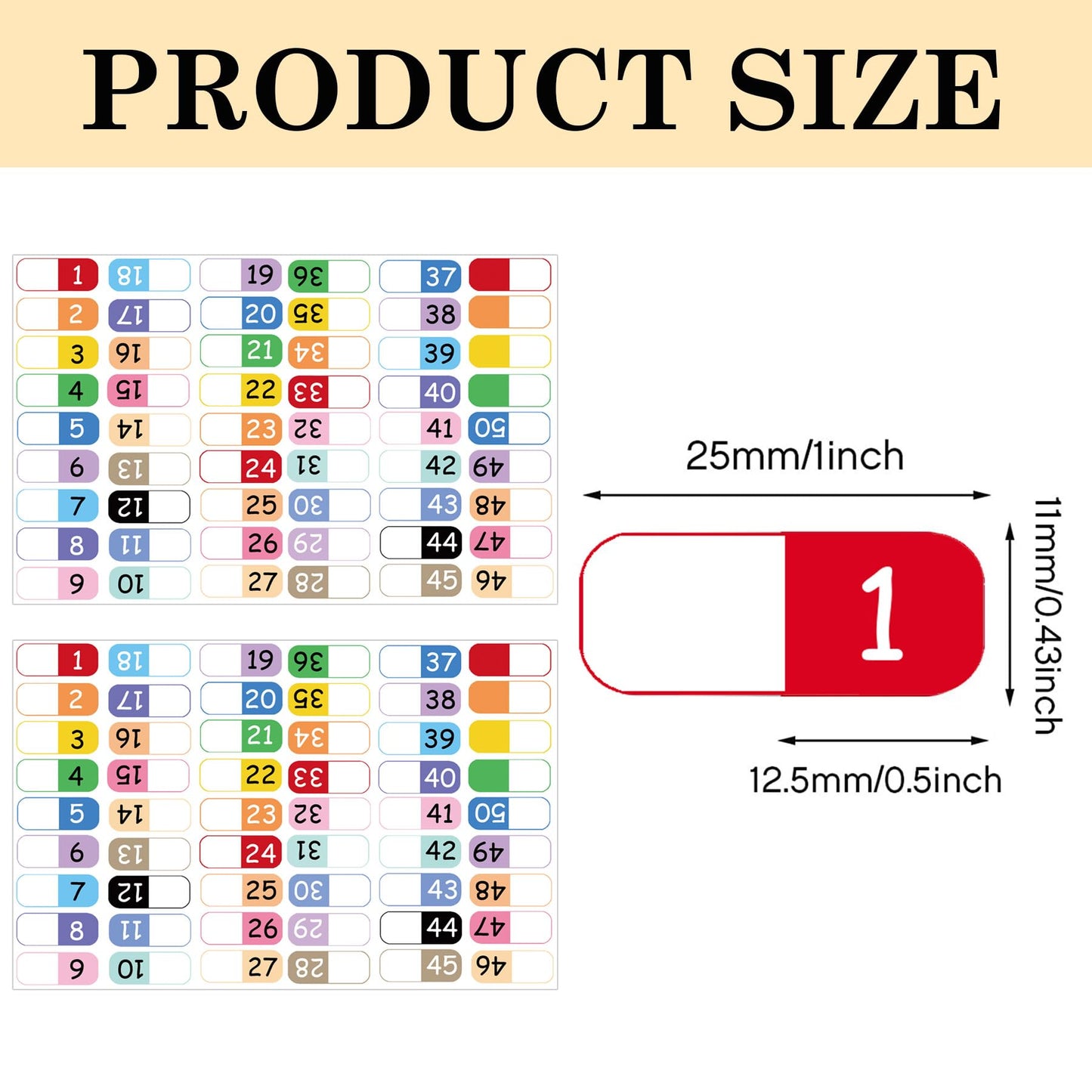 Number Index Labels Multicolor Alphabet Tabs 1-50 1-100 Tab Dividers Stickers for 3 Ring Binders Notebook Classify Files Contents Page Address Book Folder (1-50)