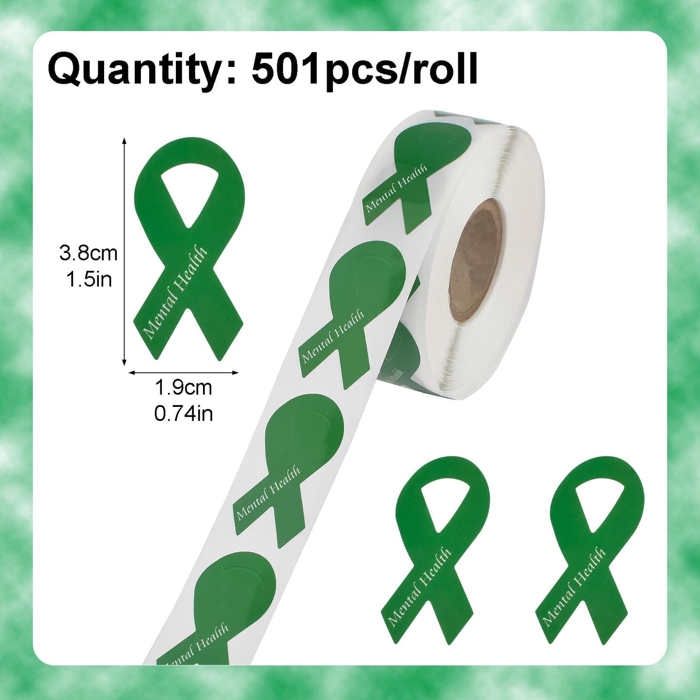 WANDIC Printed Green Ribbon Stickers, 500pcs Mental Health Awareness Decal Adhesive Label for Public Charity Fundraiser Events Supplies Gifts 500 pcs