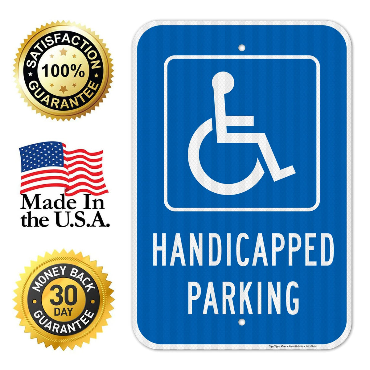 Handicap Parking Sign, Handicapped Sign, 12x18 Inches, 3M EGP Reflective .063 Aluminum, Fade Resistant, Made in USA 12x18 Reflective