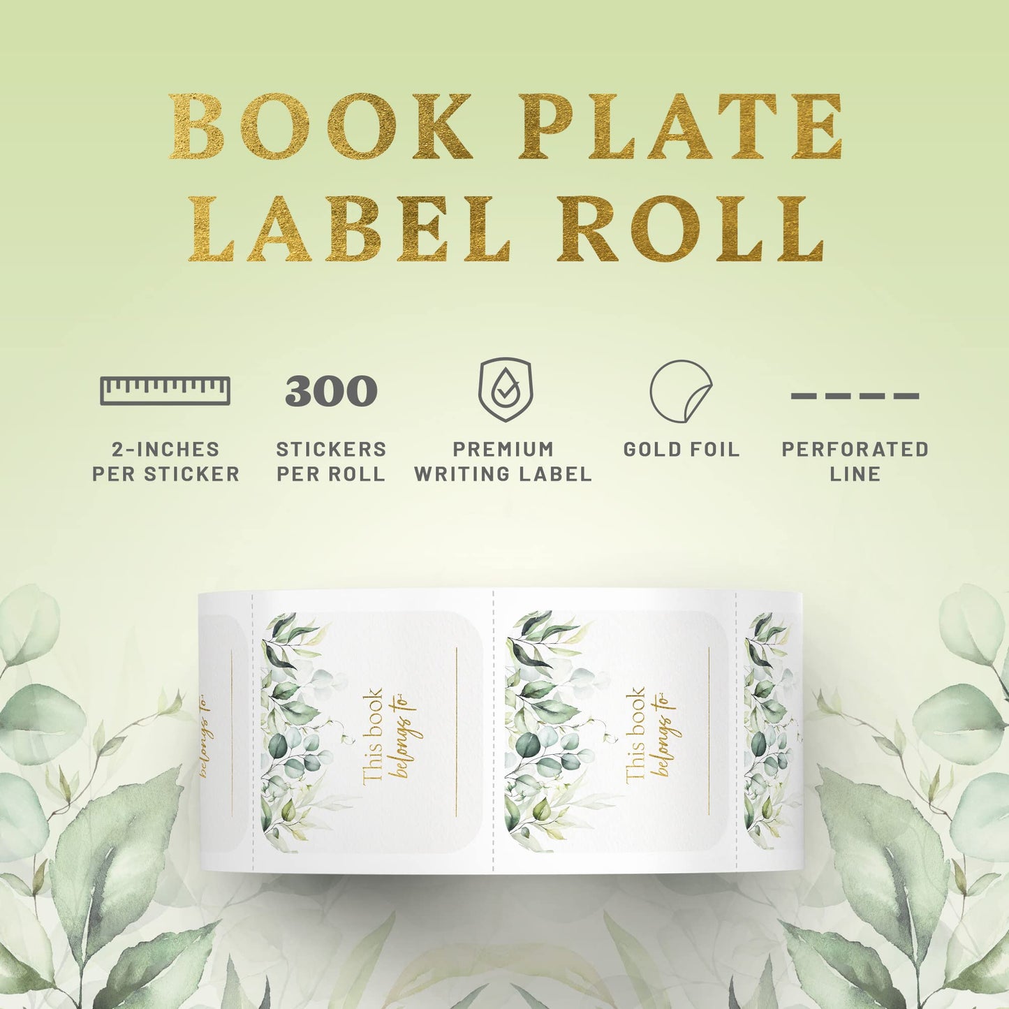 Mobiusea Creation This Book Belongs to Stickers | Bookplates Sticker | 2 x 2 Inch | Gold Foil | 300pcs Stickers for Book Name and Bookplates Labels