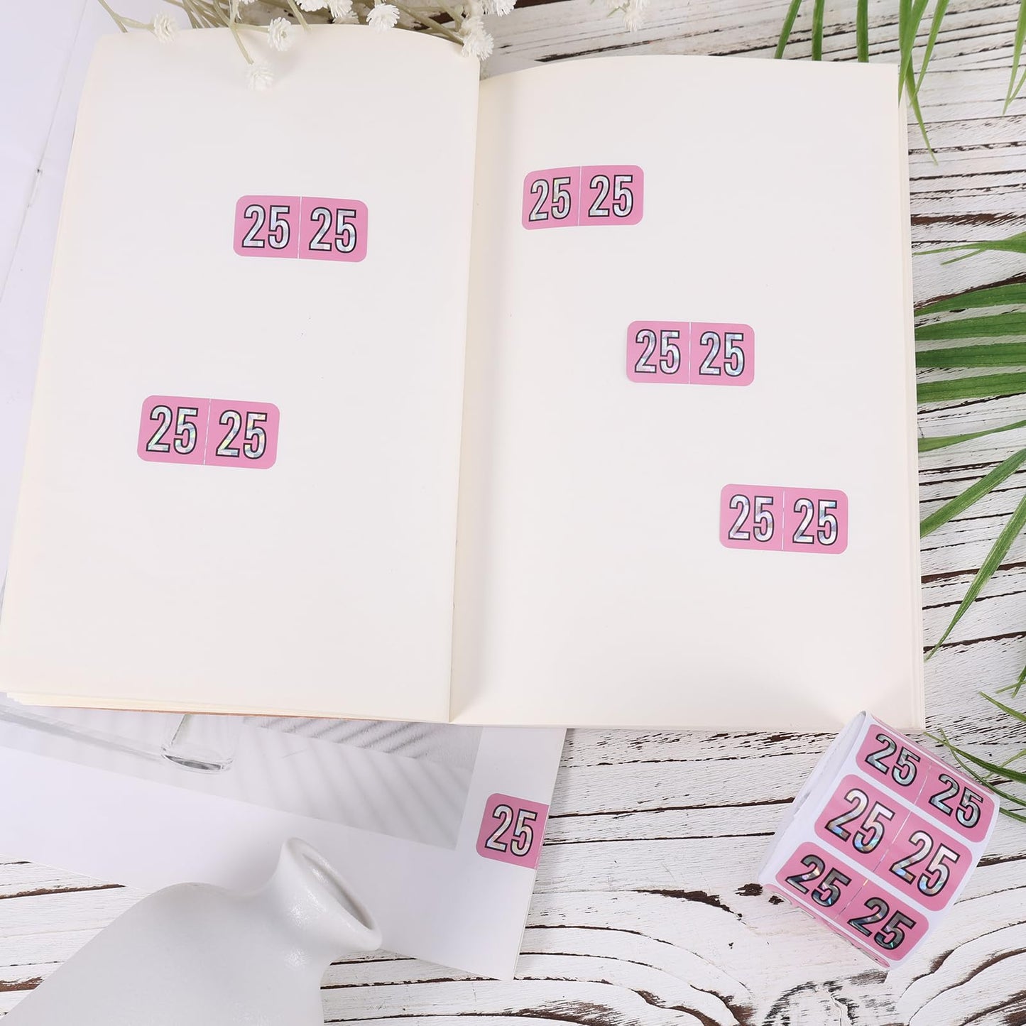 500pcs/Roll 2025 Year Stickers, Holographic File Folder Year Labels Color Coded Number Stickers Self Adhesive 25 Year Labels for Tabs Chart File Folders Office Supplies (Pink) Pink