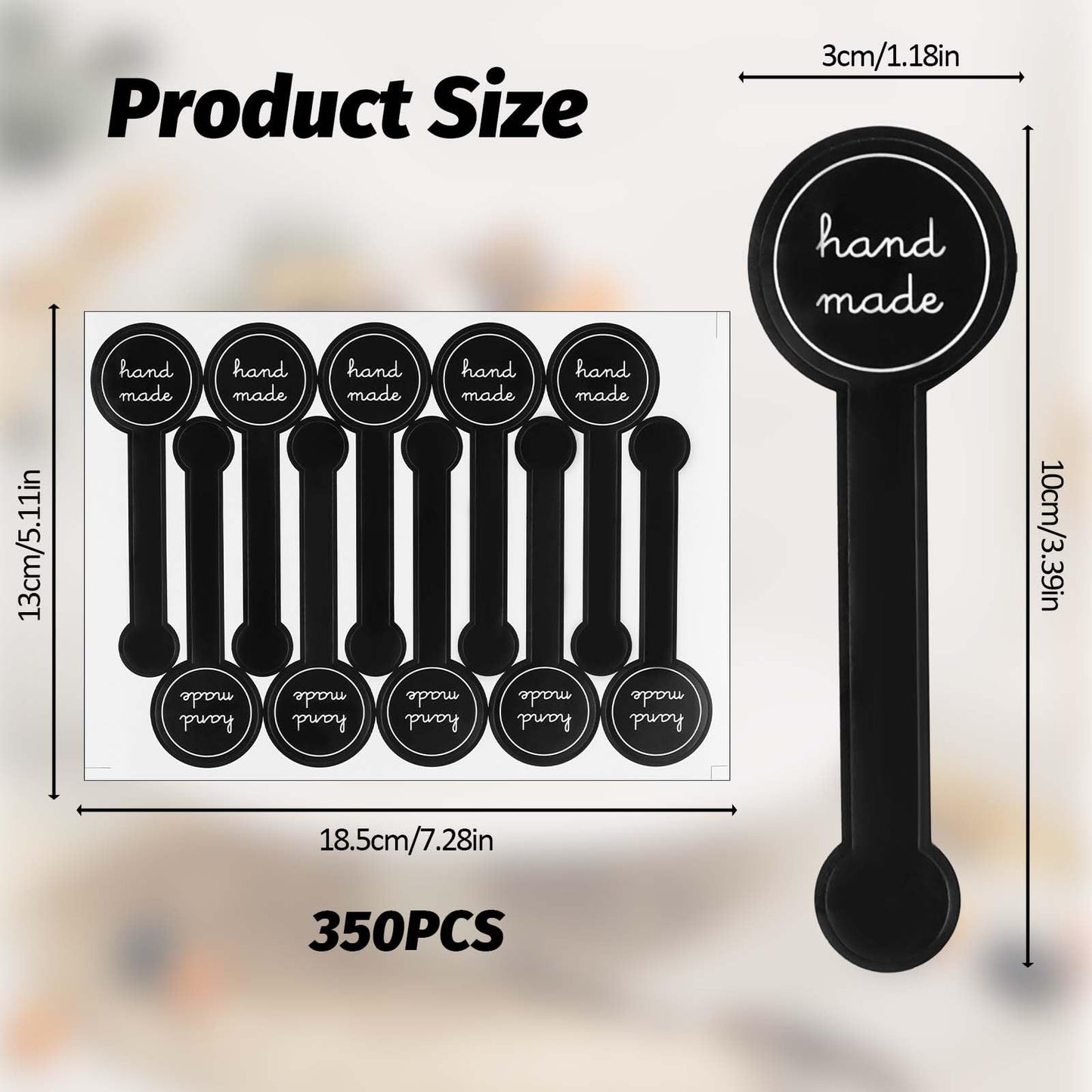 350 Pcs Handmade Food Baking Seal Stickers - Black Long Label Cake Labels, Self-Adhesive Bakery Seals, Tamper-Proof for Pastry Bags, Lollipops, Candy, Bread