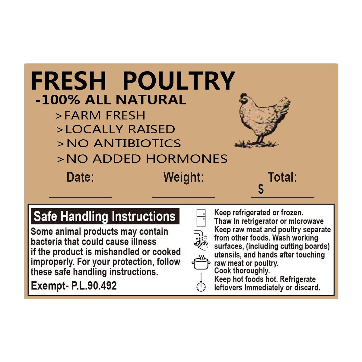Remarkable Poultry Freezer Labels,2.5inchx4inch with Safe Handling Instructions Exemption-P.L. 90-492 (100Pcs )