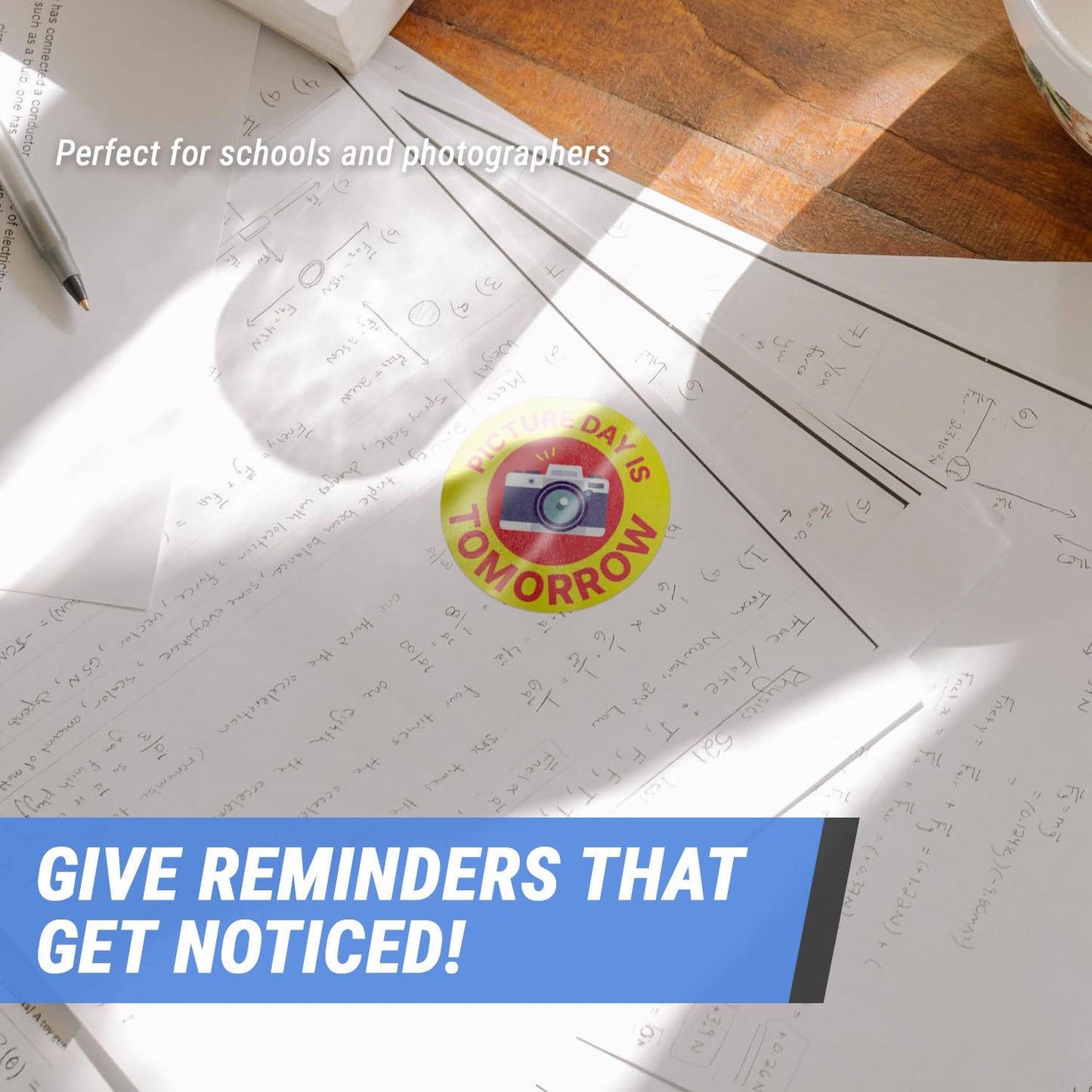 2 inch, Circle Dot, Picture Day is Tomorrow Labels - School Picture Day Stickers are Ideal for Reminders, Students, Teachers, Reminder for Parents (900 Labels, Red & Yellow) 900 Labels